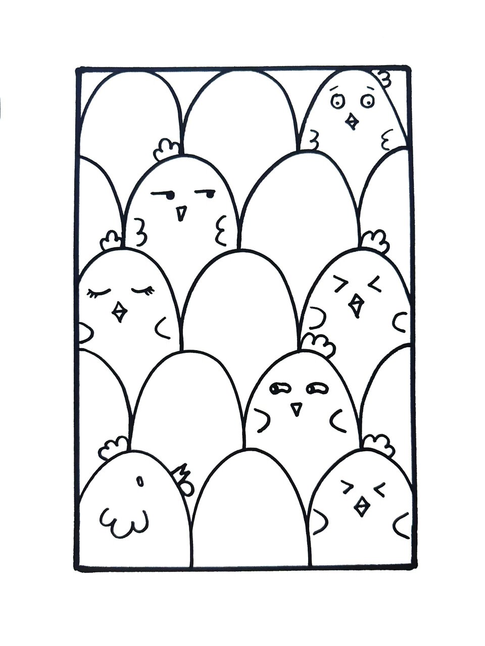 黑白线描/装饰画(附过程图) 小鸡91