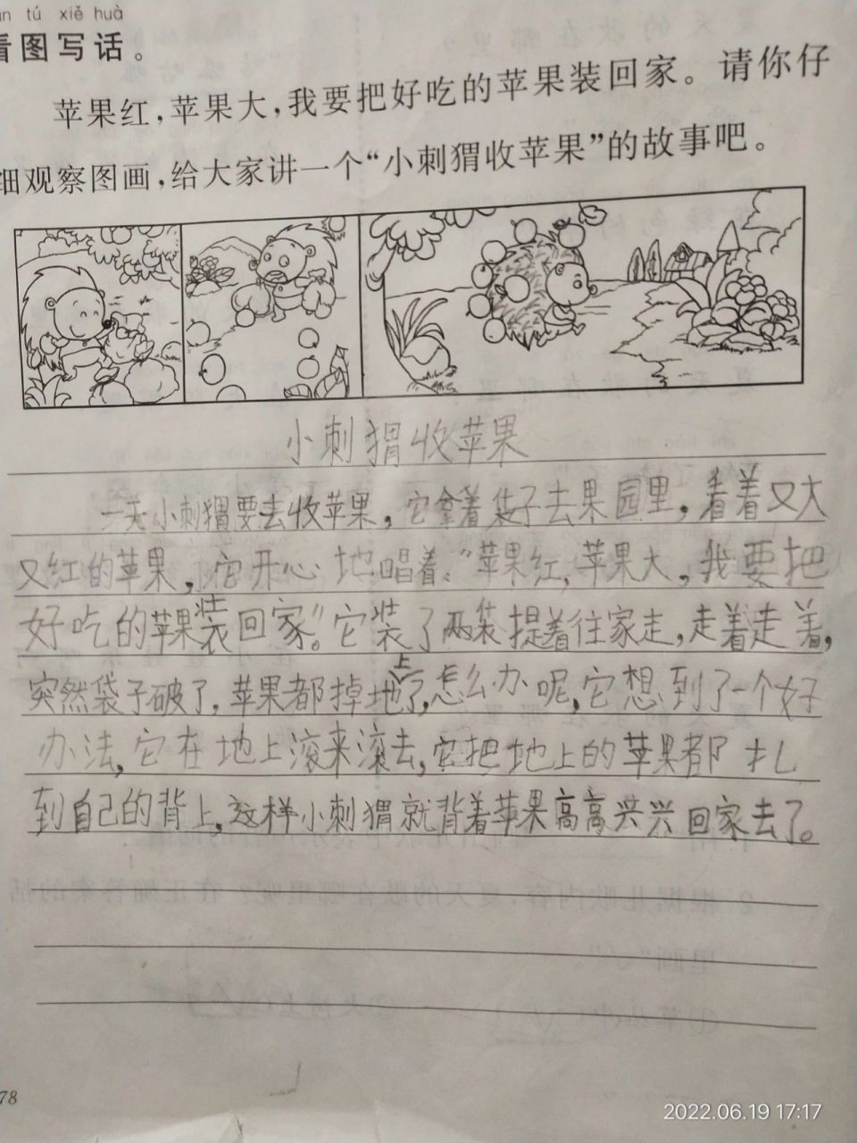 看图写话:小刺猬收苹果