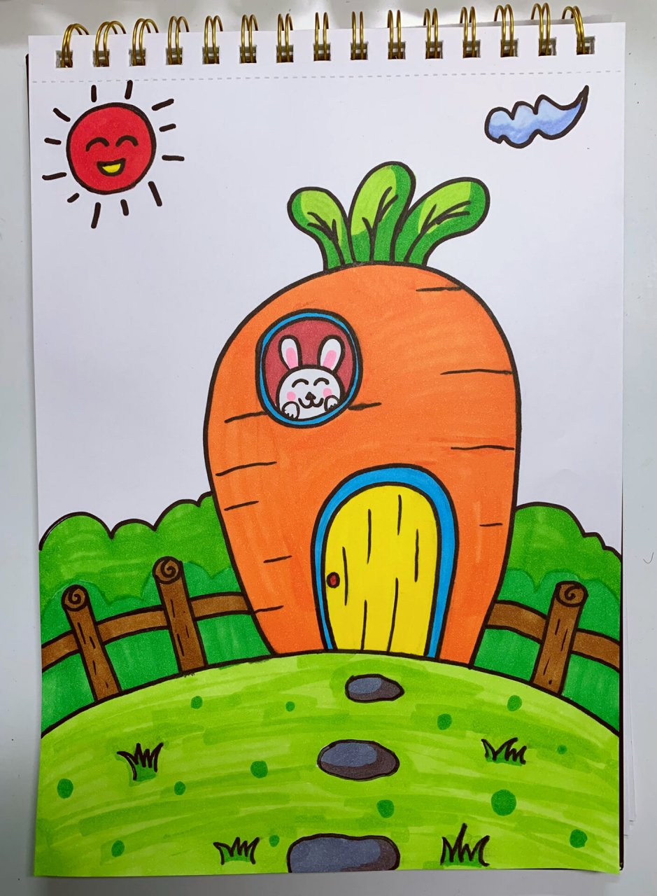 儿童美术96简笔画 儿童美术96作品:小兔的房子09马克笔涂色