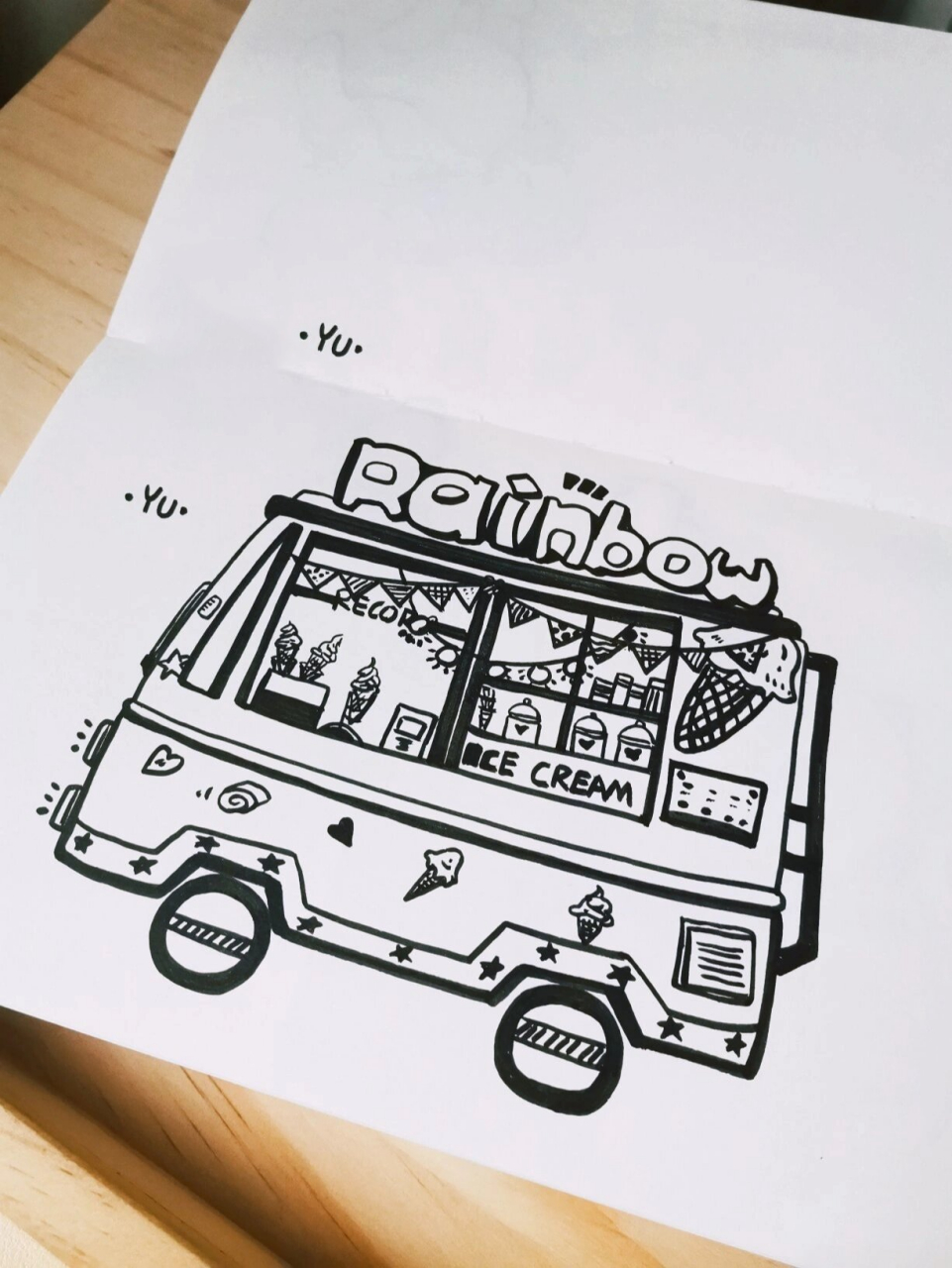 黑白简笔画冰淇淋车 冰淇淋车,贩卖甜蜜7315