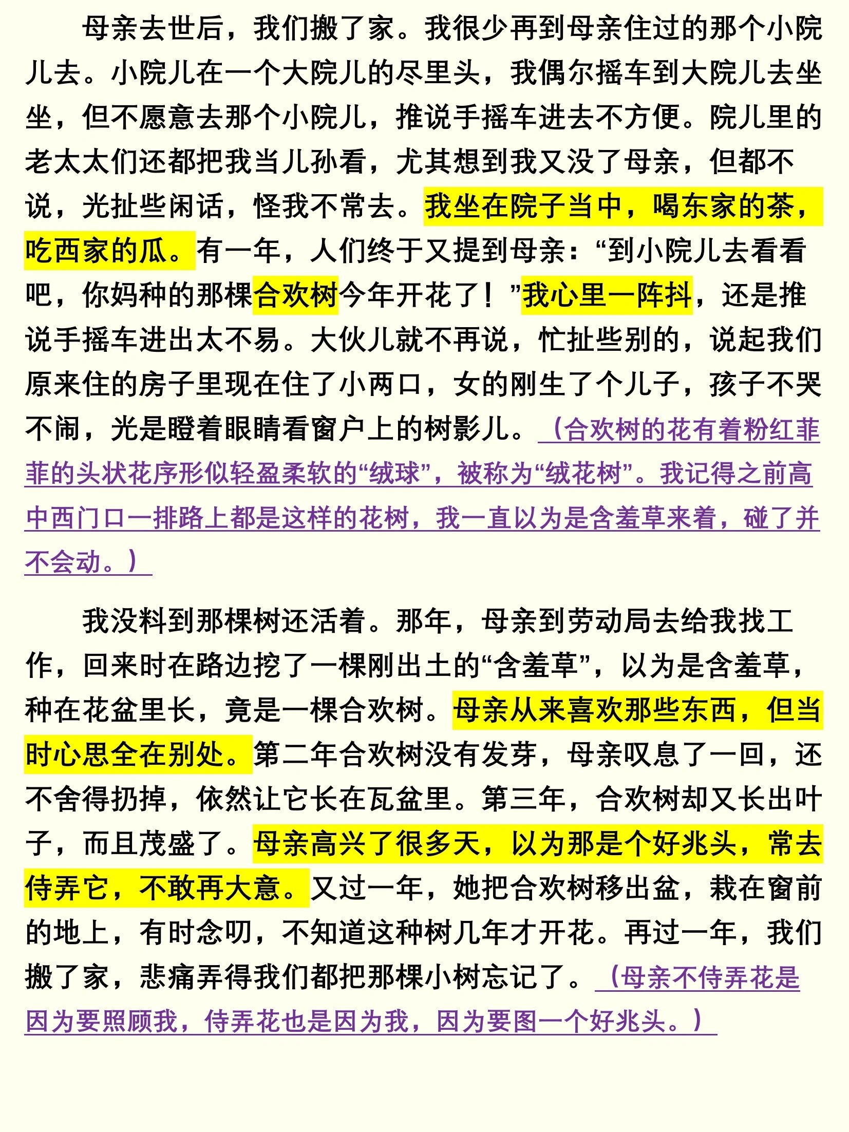 《合欢树》史铁生