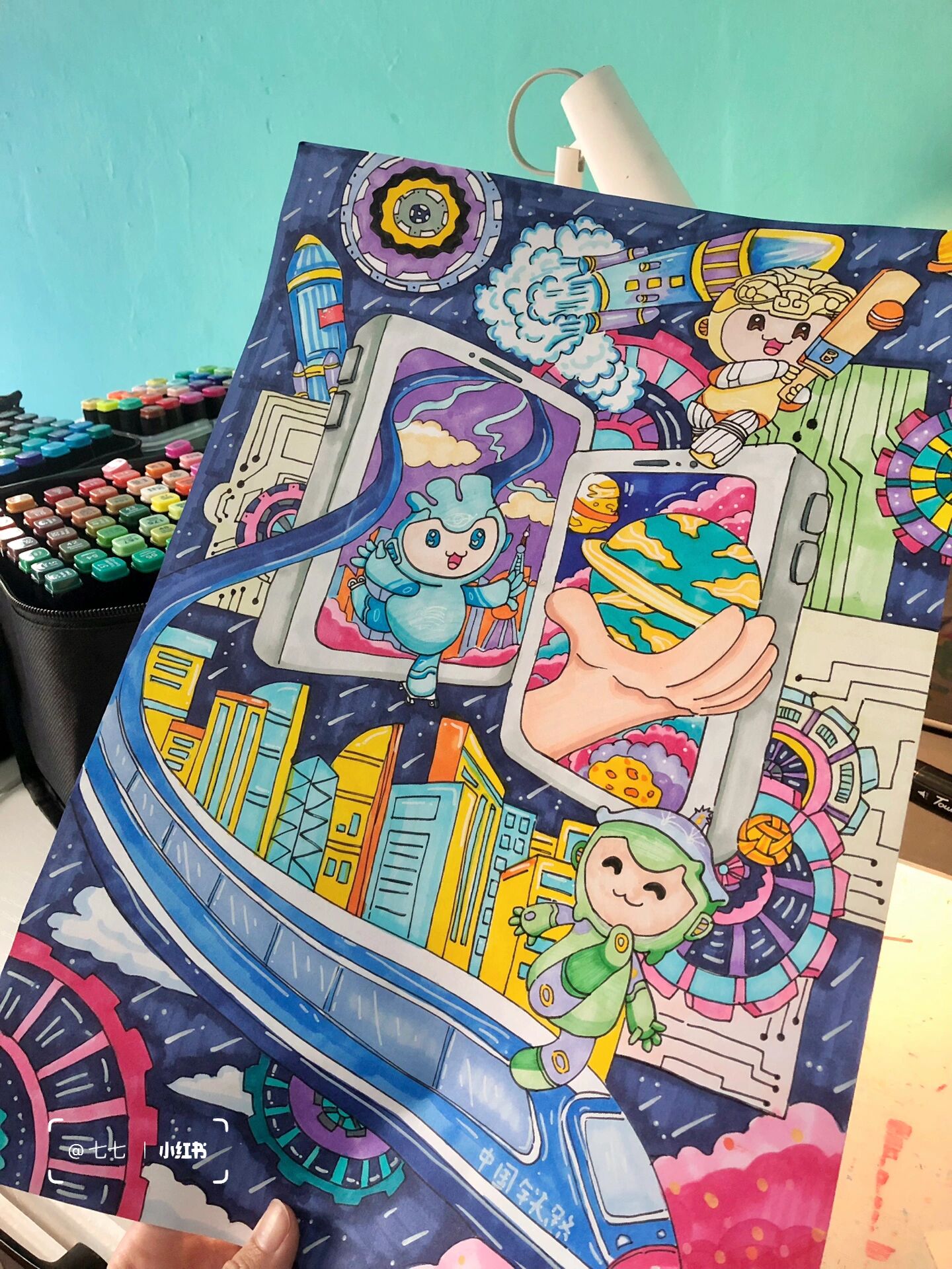 科技迎亚运主题画 杭州亚运会相关连科幻画