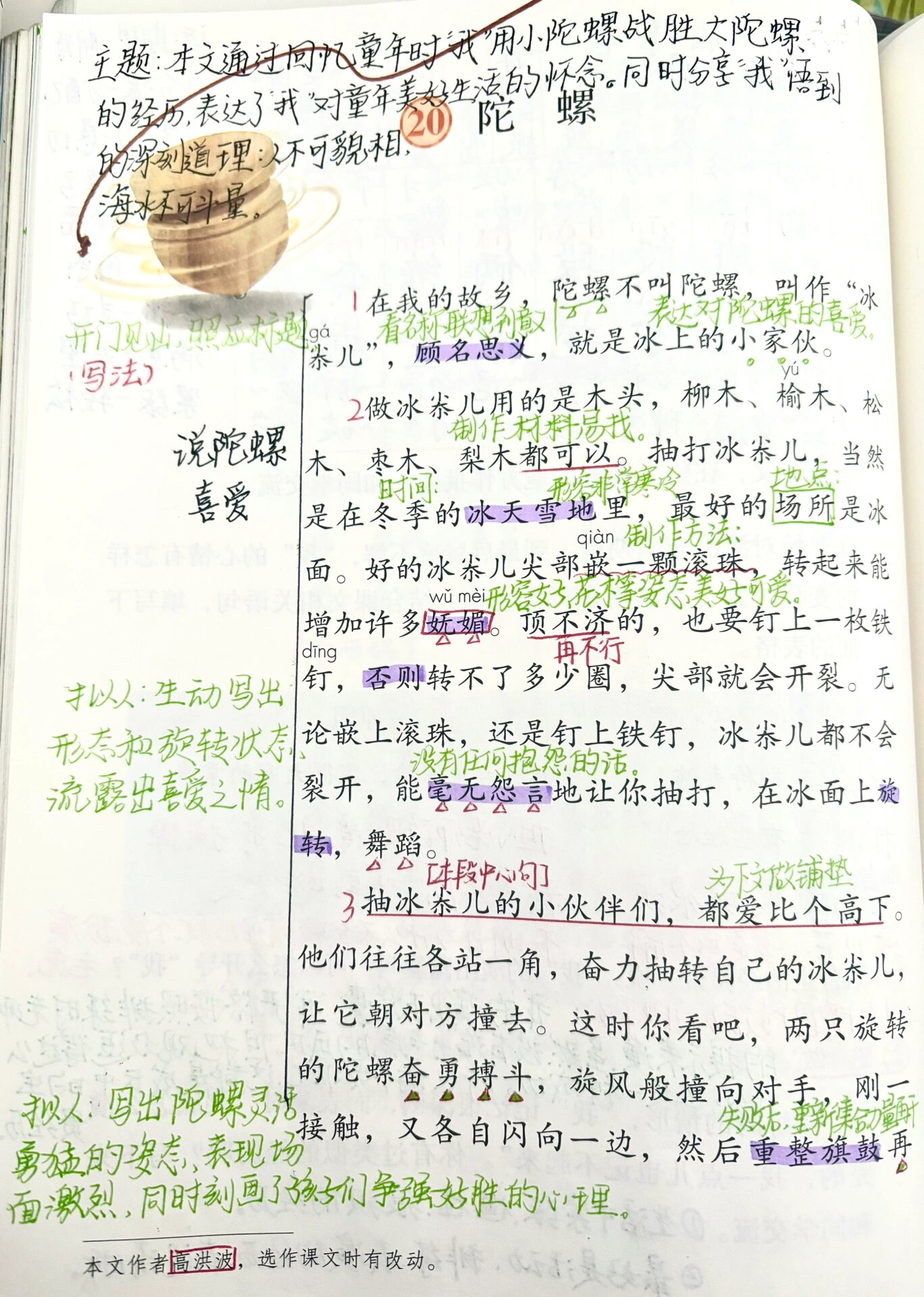 四上语文课堂笔记二十块《陀螺》 四年级上册语文课本课堂笔记二十课