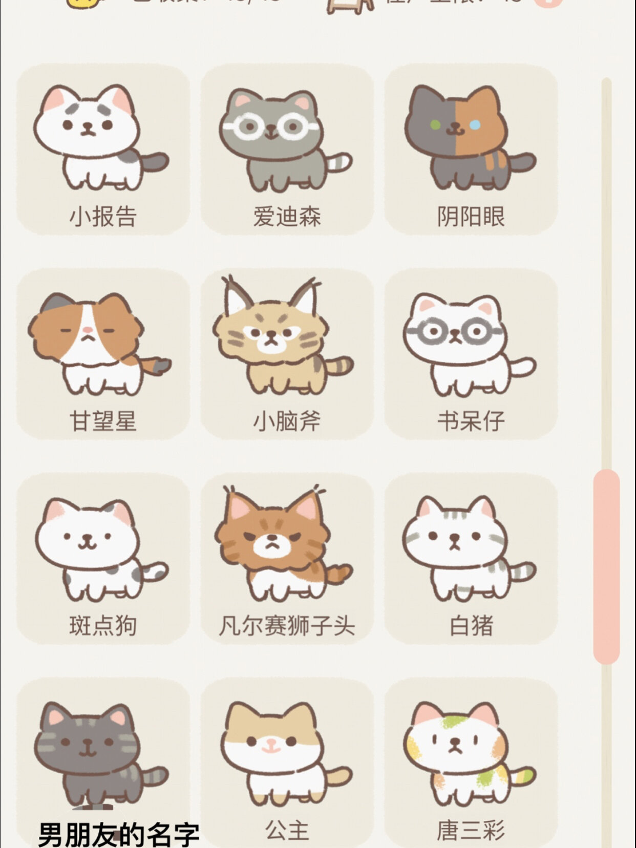 遇见你的猫 猫咪全图鉴啦 有一样名字的吗 不容易