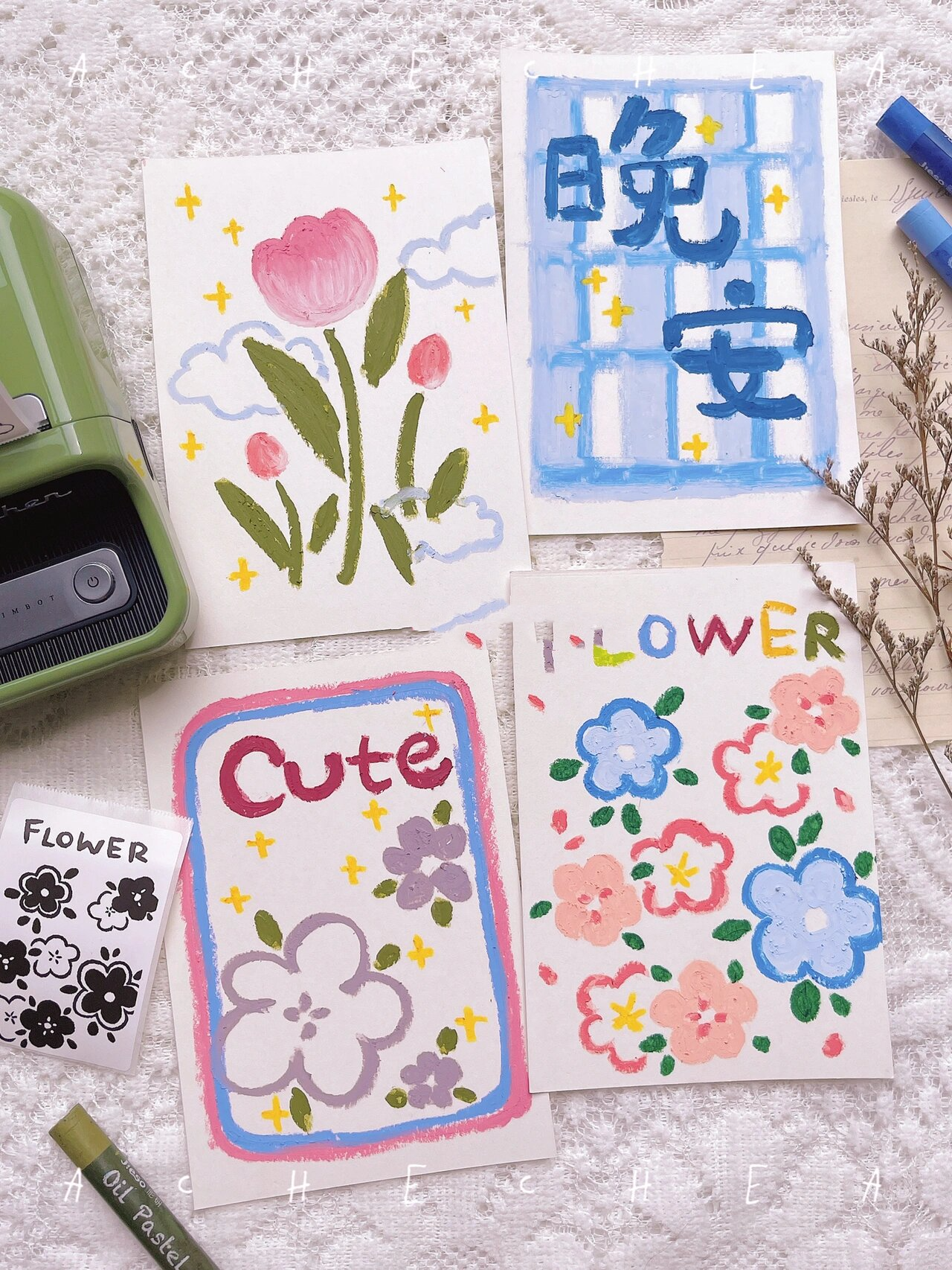 原创油画棒|ins风·氛围感get春日花花贺卡