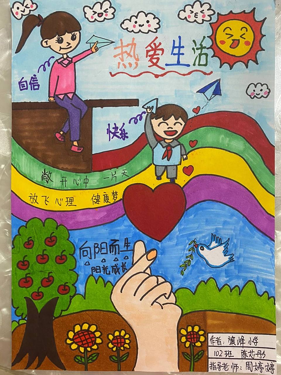 心理健康主题绘画 向阳而生,健康快乐成长,自信满满,敞开心中一片天