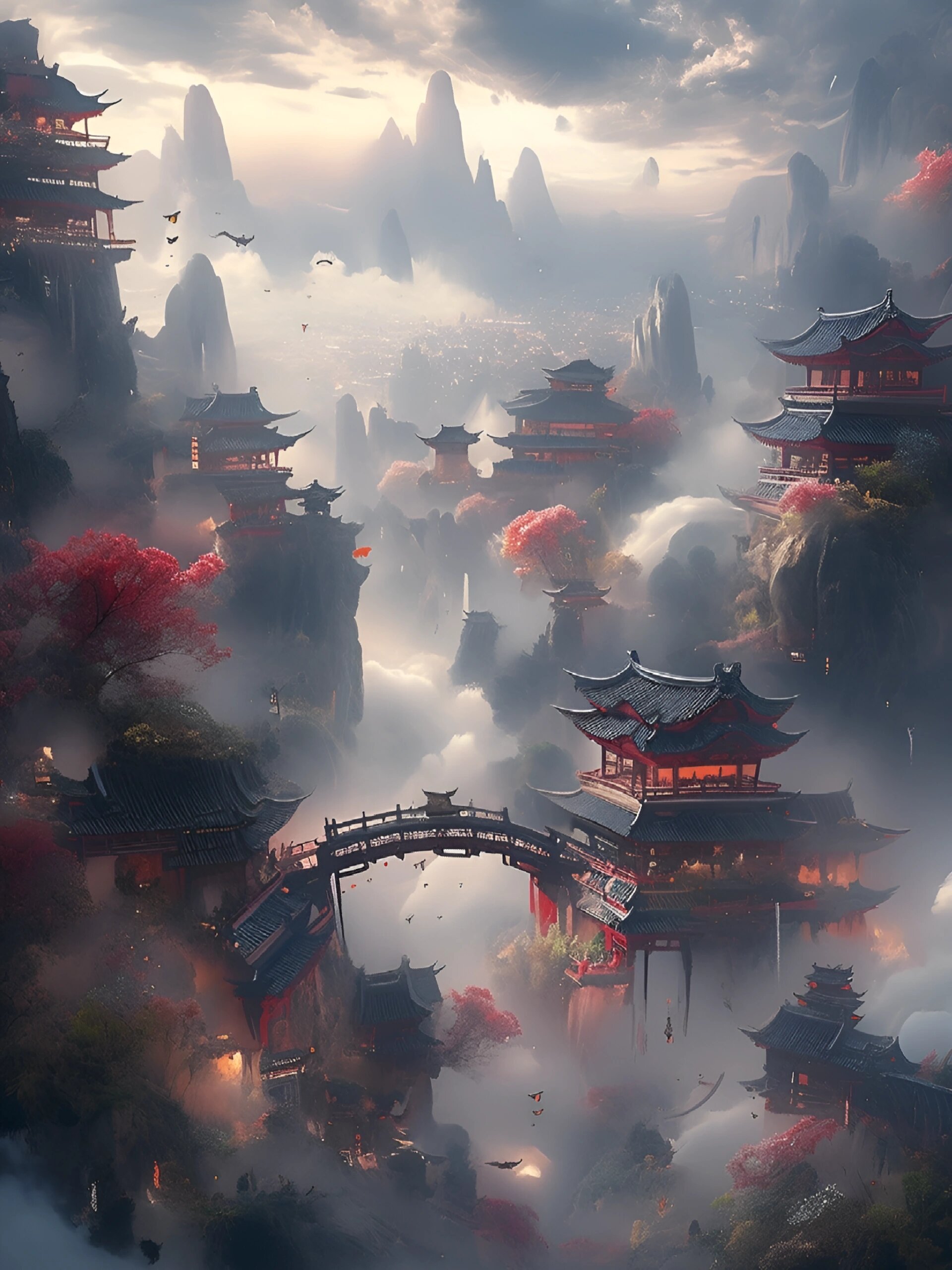 关键词分享古风水墨玄幻封面底图壁纸插画