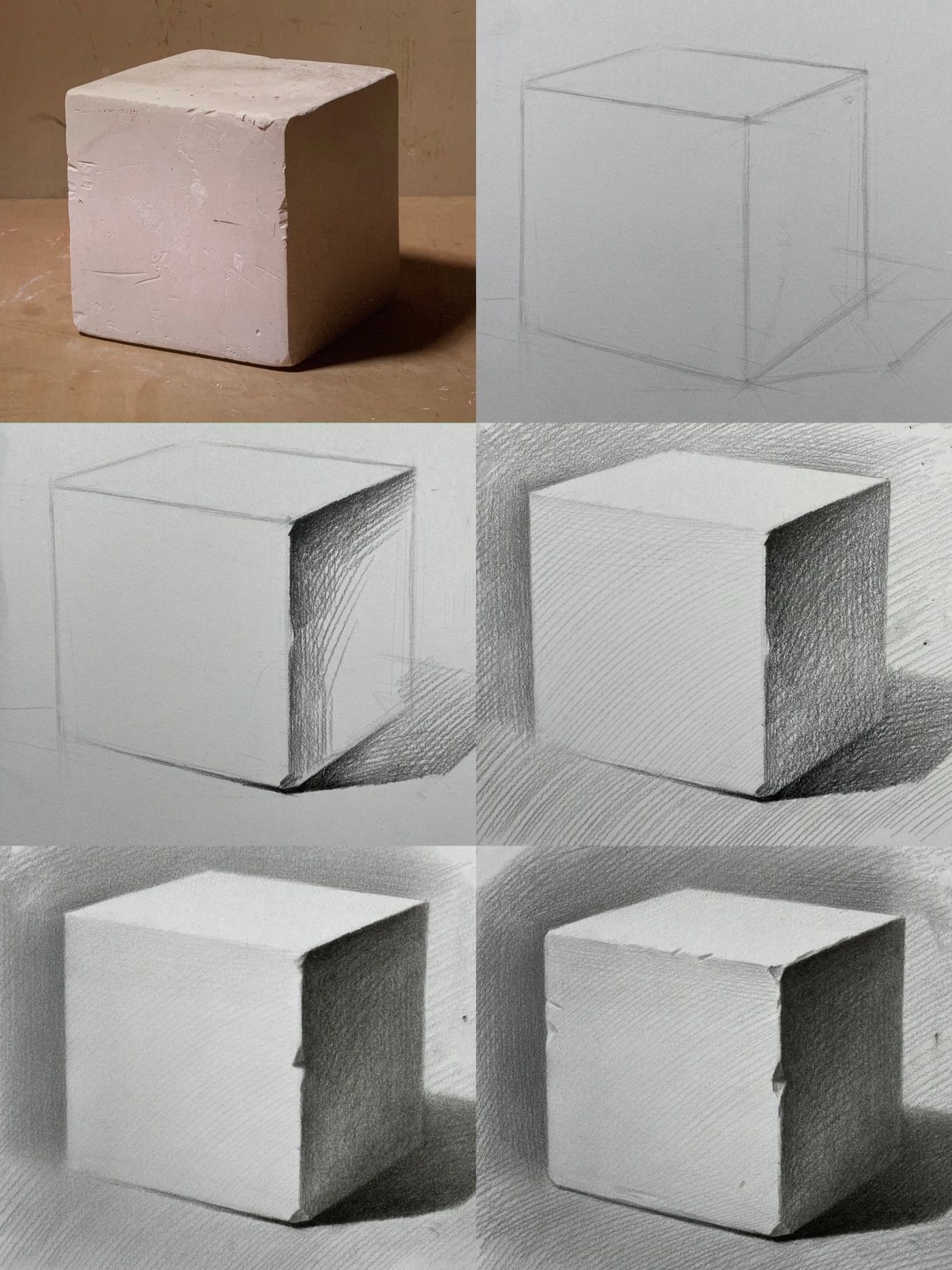 少儿素描正方体光影塑造步骤石膏几何体绘画