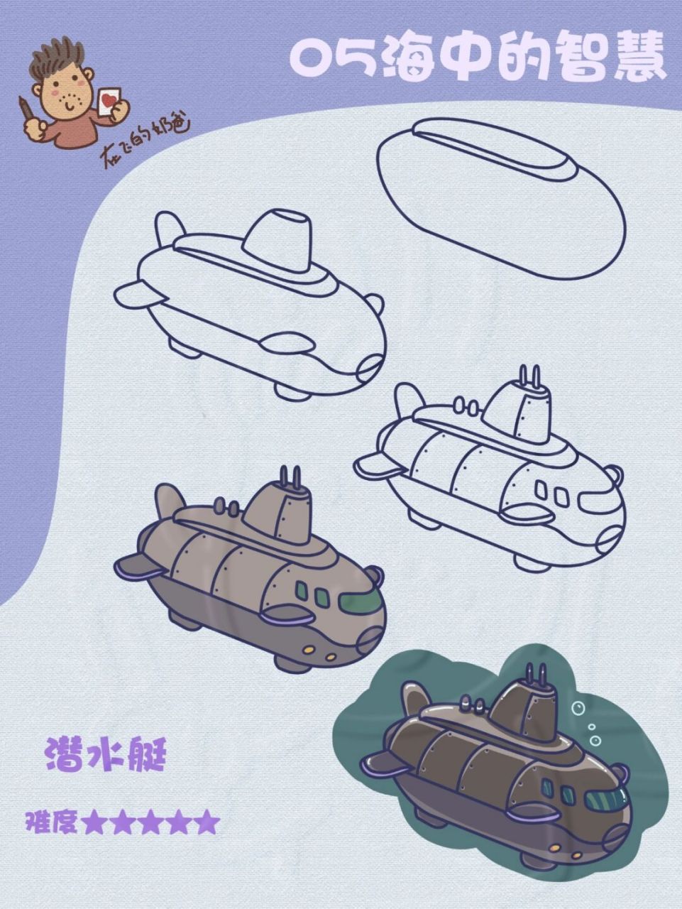 军用潜水艇简笔画战斗图片