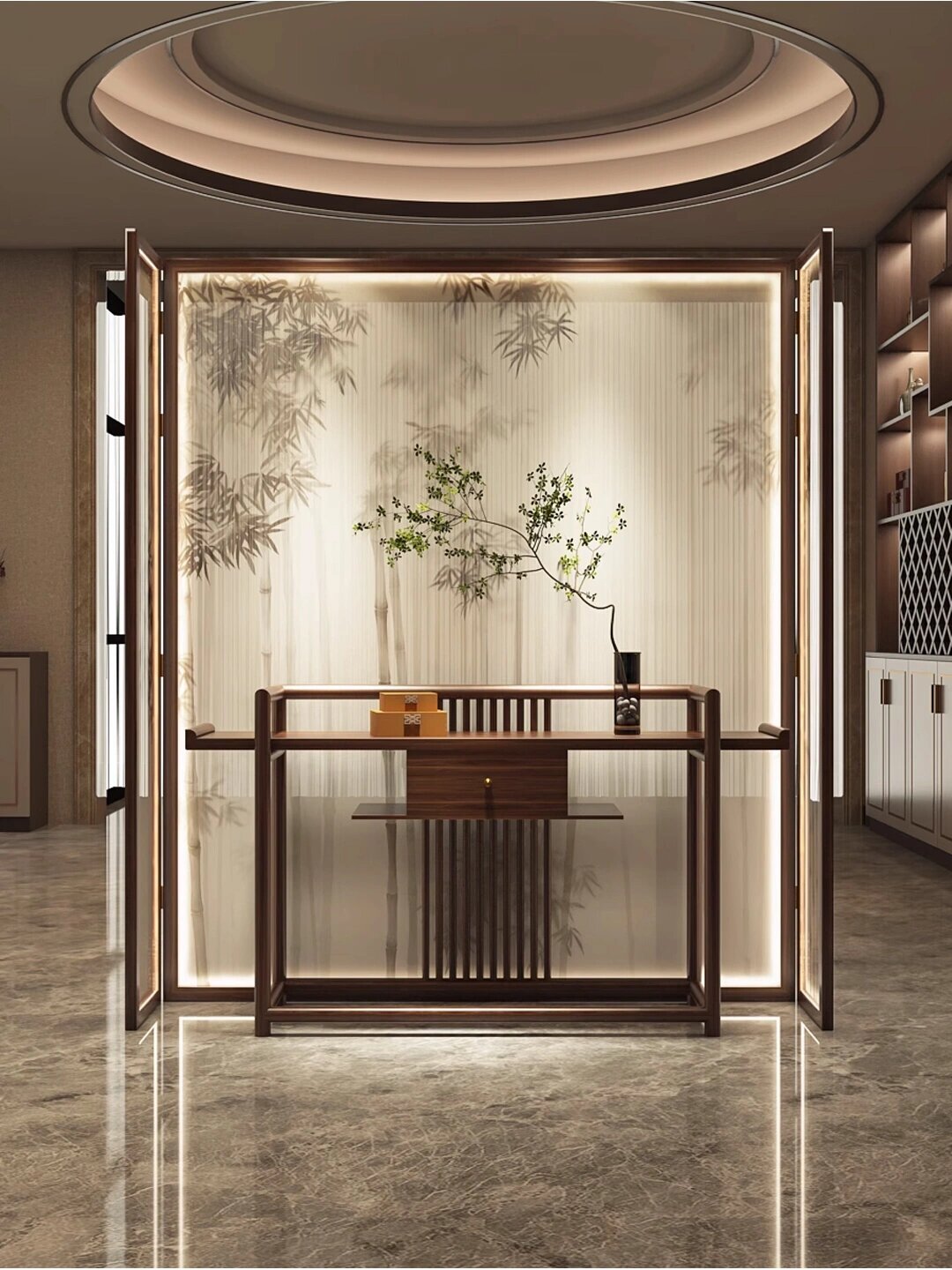 新中式茶室背景屏风隔断(3) 以空间为始,至自然而终 	 🔸沏一壶清香