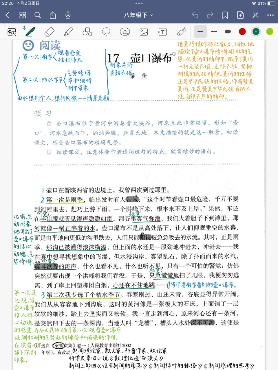 第17课《壶口瀑布》 八年级语文下册 第17课《壶口瀑布》课堂笔记