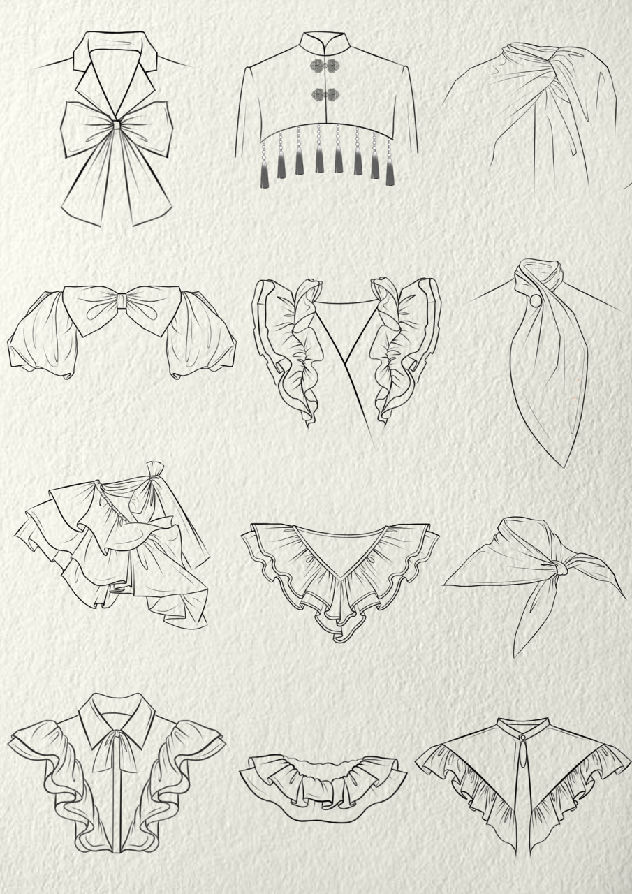 服装设计素材之平面款式图袖子衣领款式图