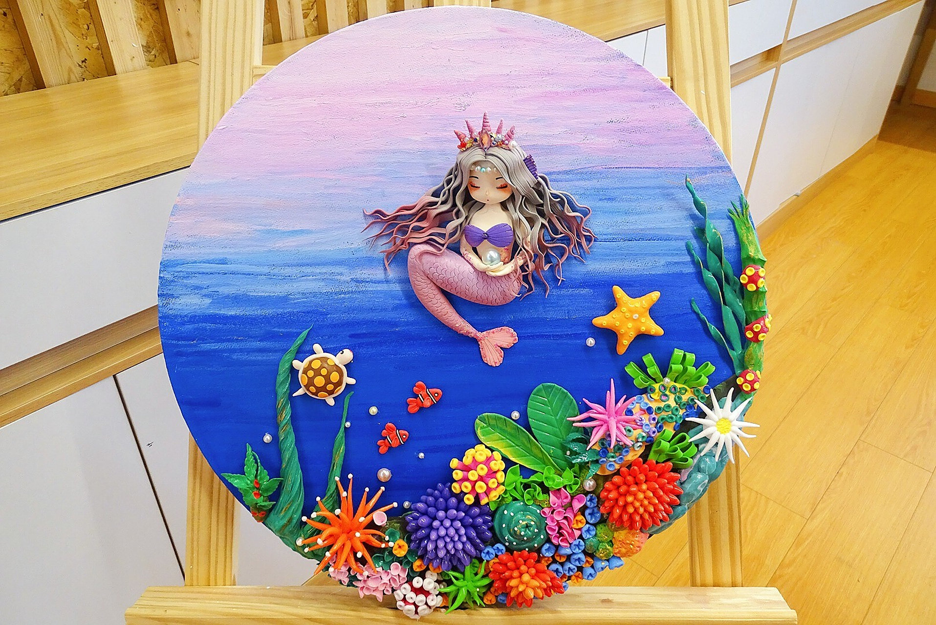 超轻粘土浮雕画79海底世界79美人鱼 92终于完成了这副海底世界