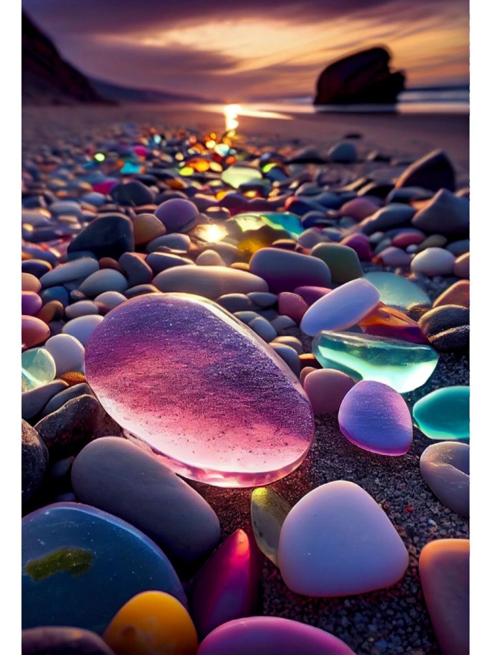 海边发光的彩色石头,你喜欢吗?
