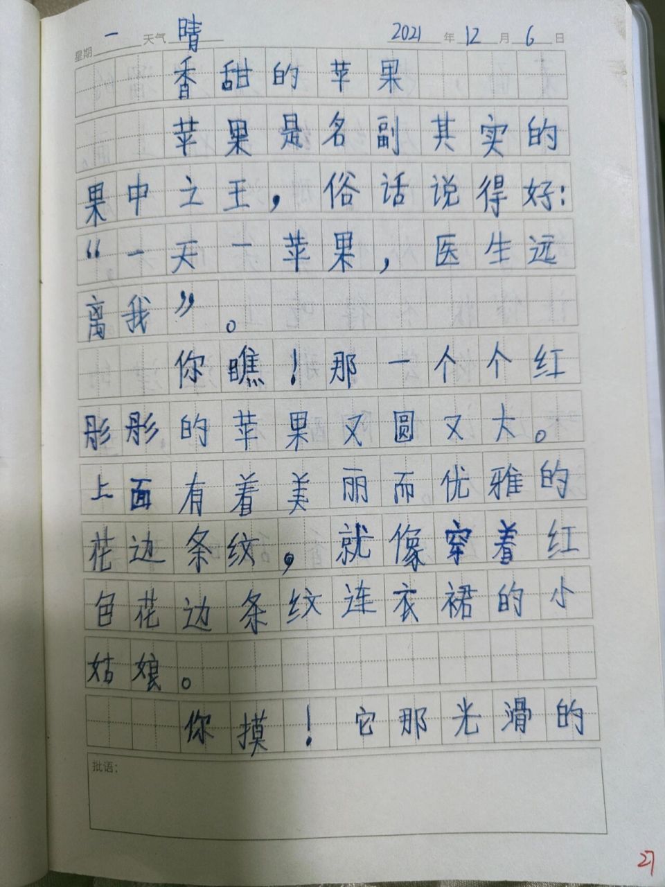 三年级日常小练笔  观察小日记非习作 《香甜的苹果》 五感法段落练习