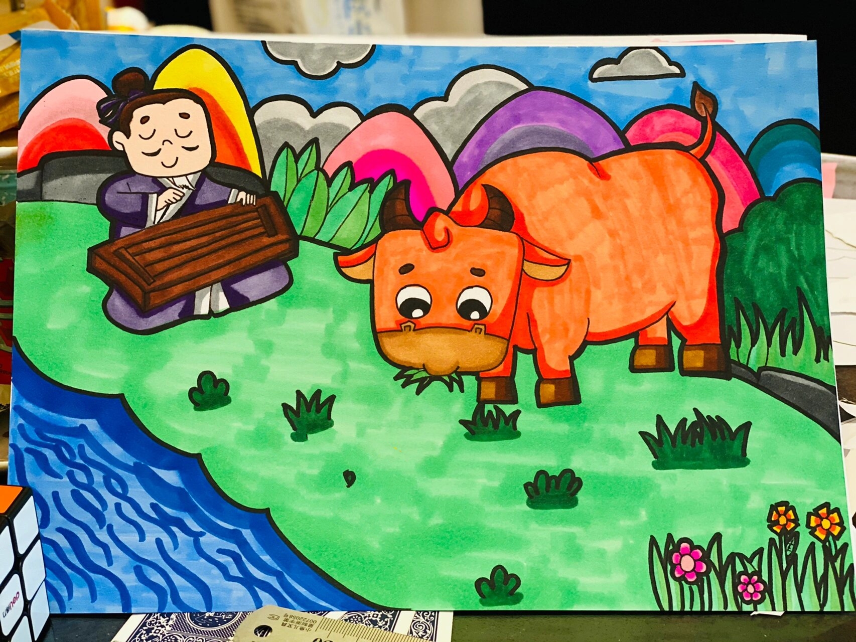 49.儿童画——《对牛弹琴》