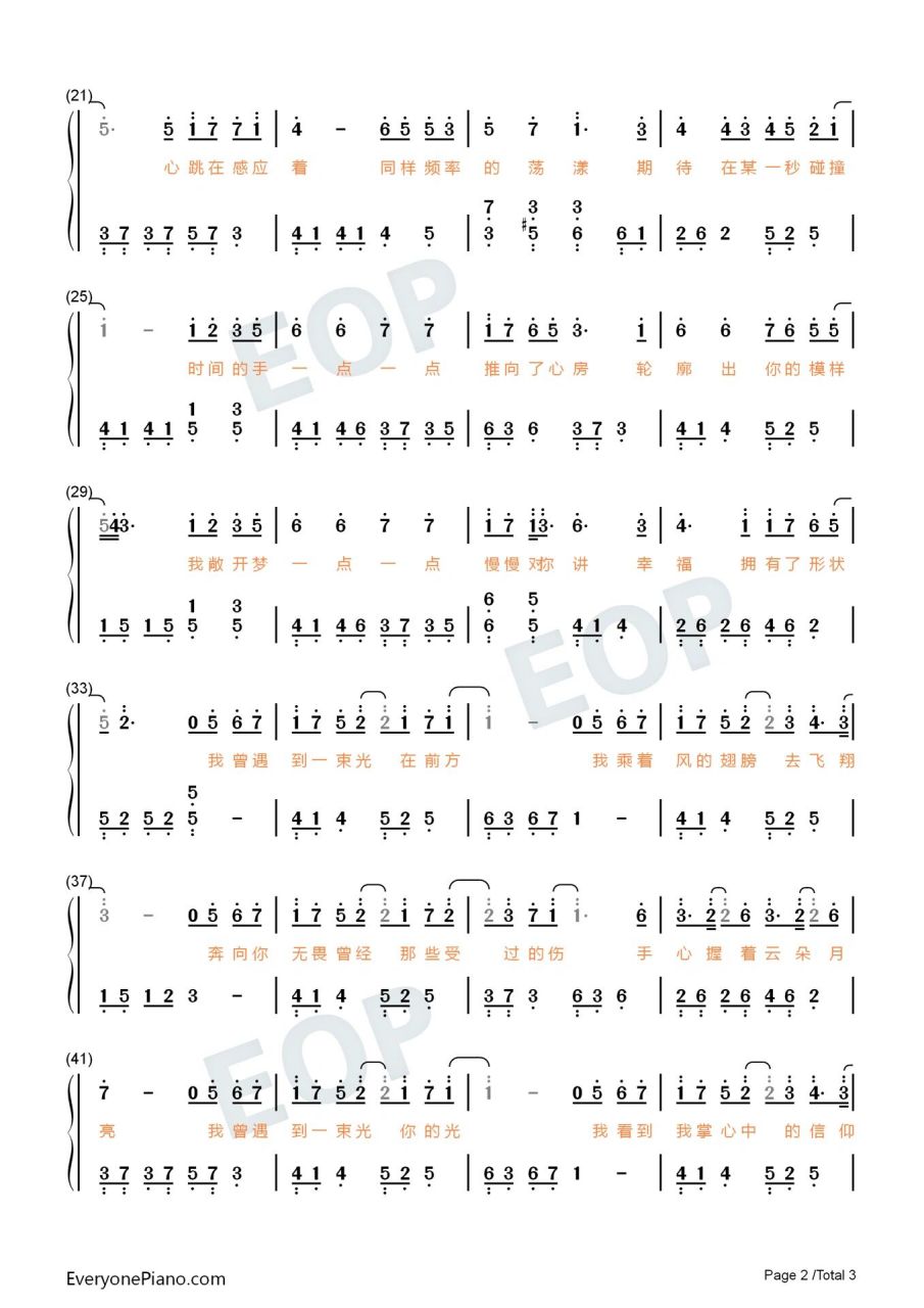 《我曾遇到一束光》钢琴双手简谱