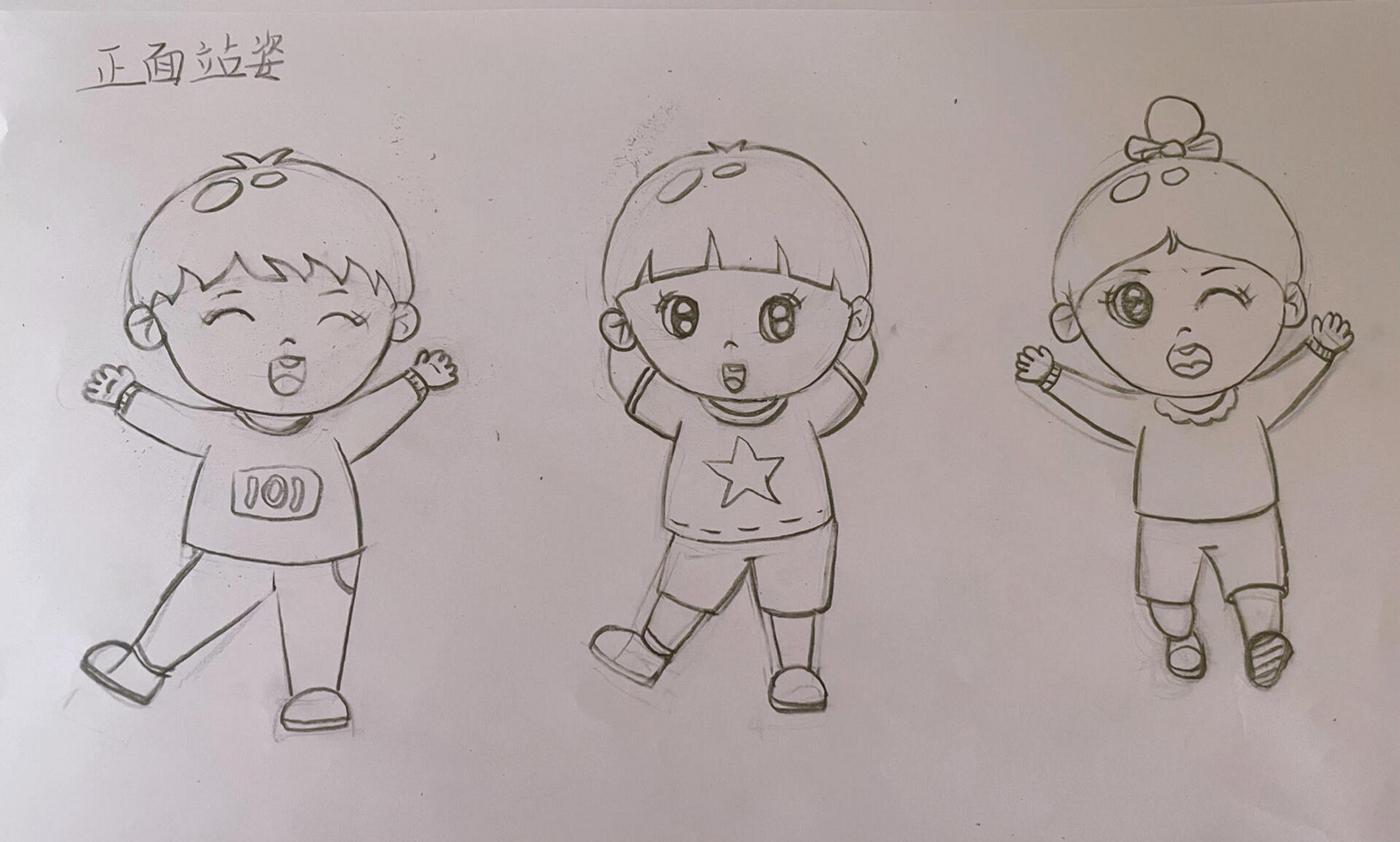 男孩女孩走姿站姿可爱简笔画