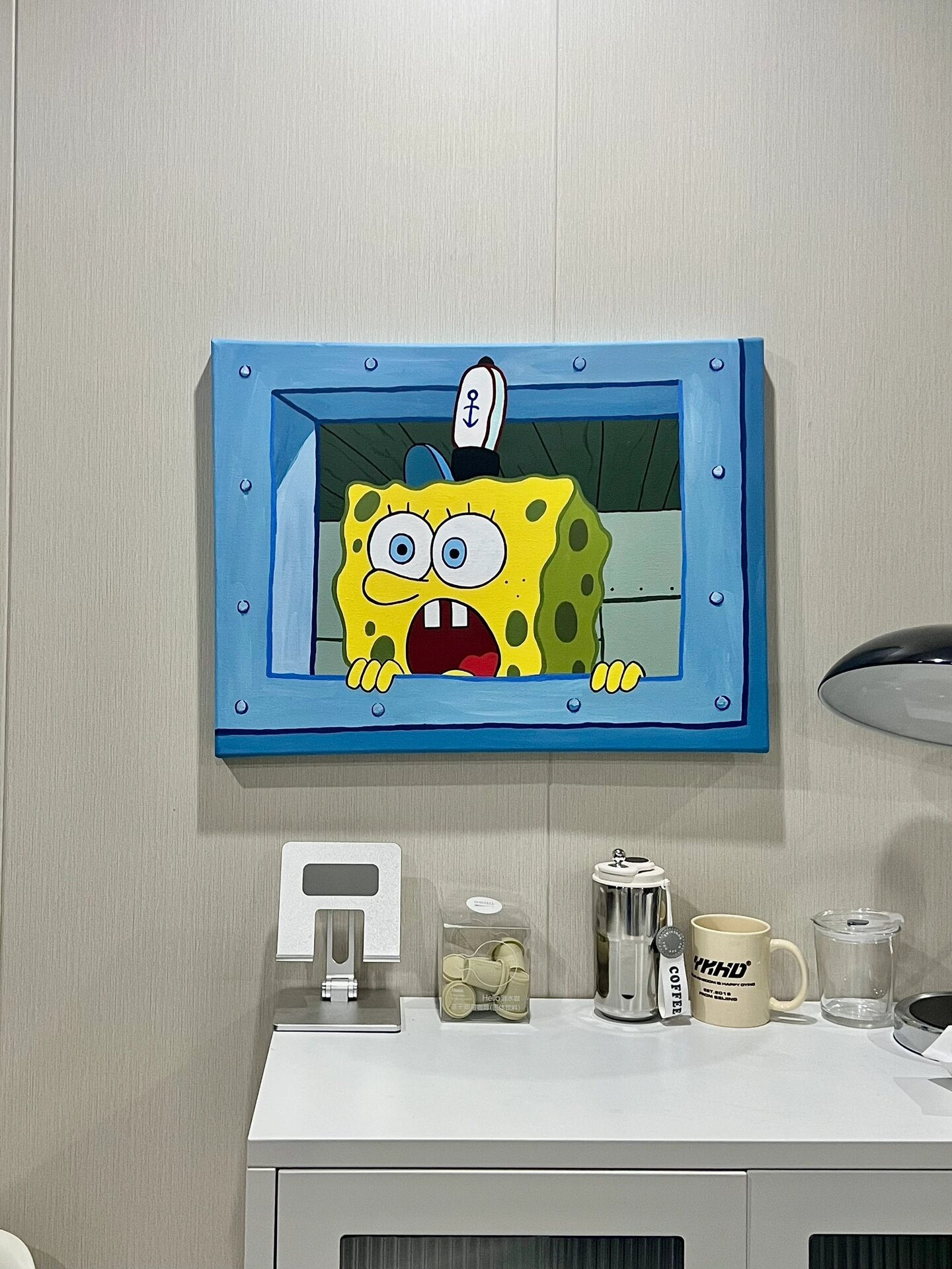 丙烯画 i 探出头的海绵宝宝 尺寸【60cmx45cm】 厚3.