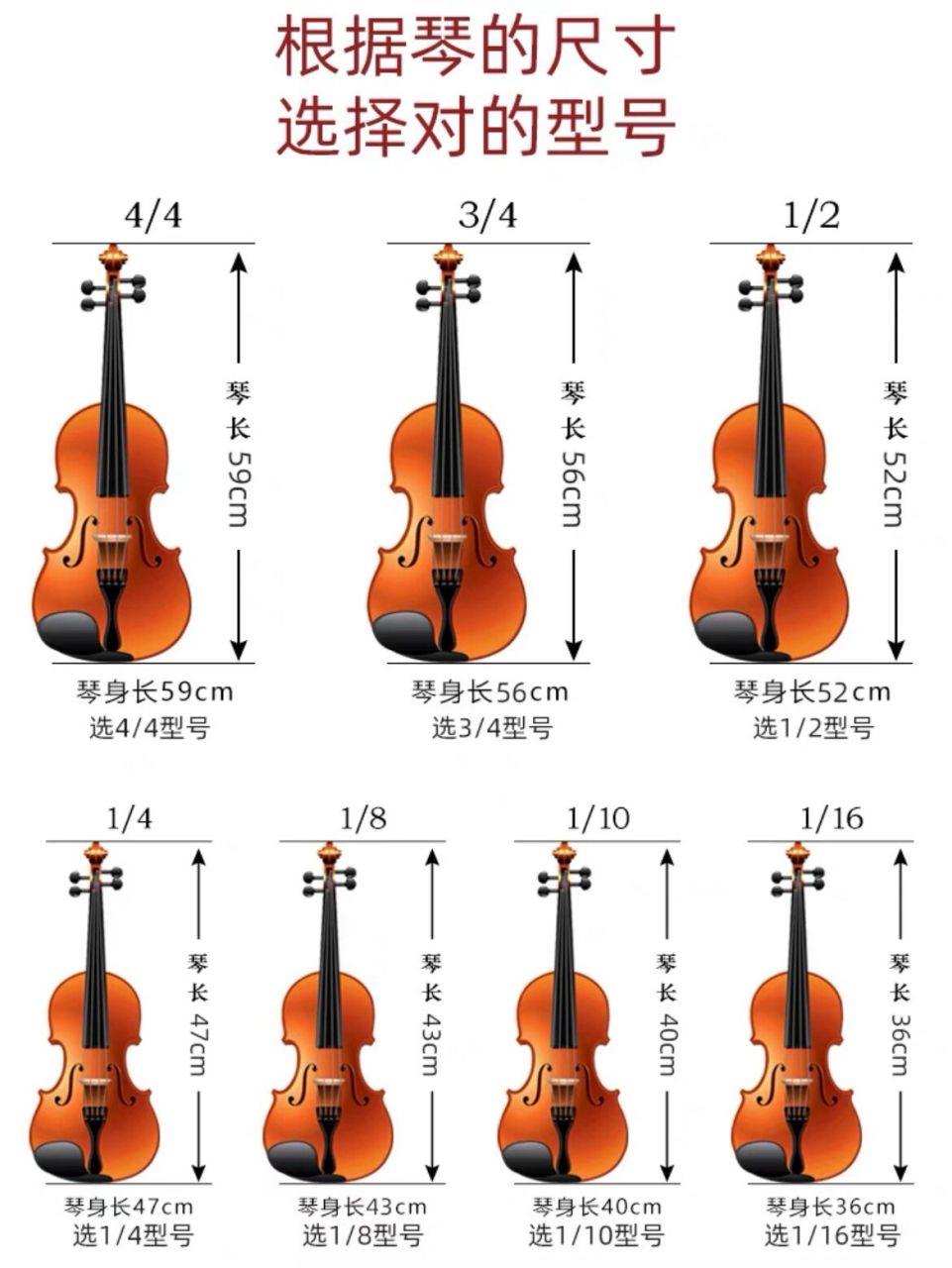 小提琴尺寸对照表孩子图片