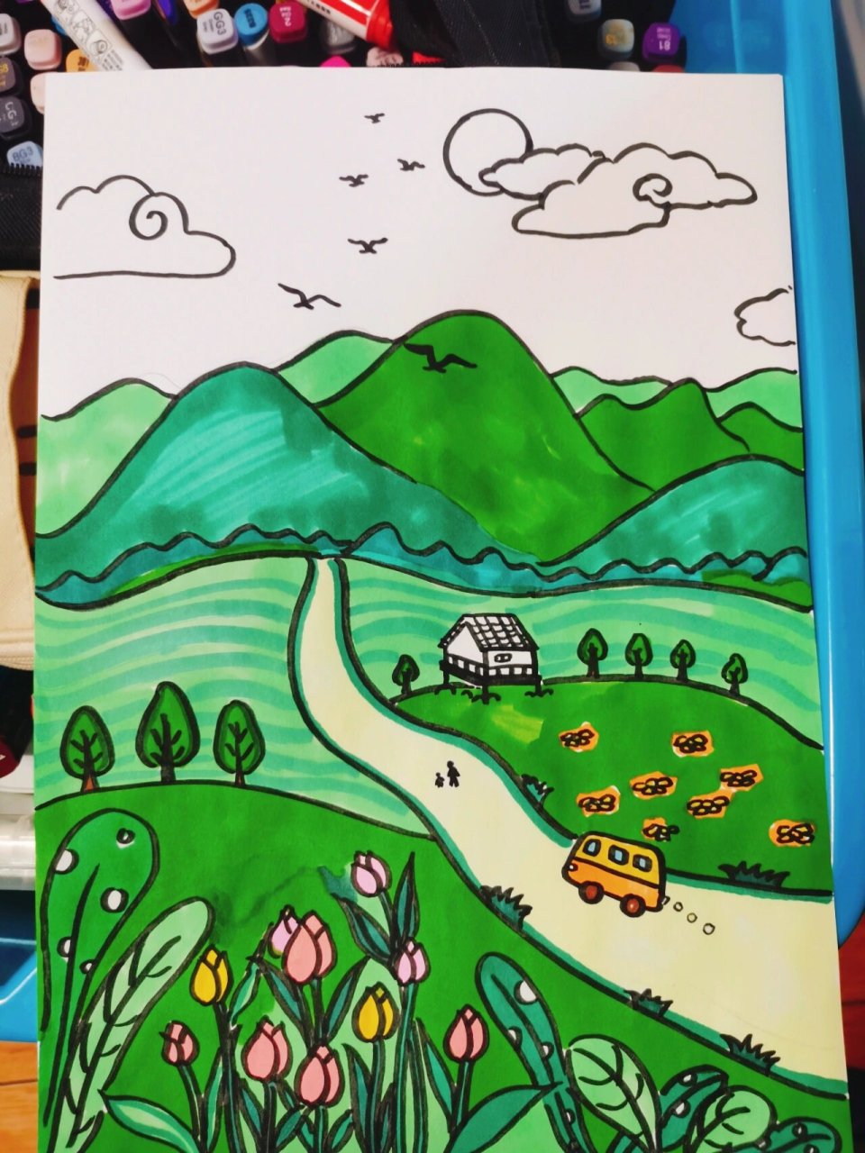 风景/春天/简笔画 马克笔/绿色系组合98