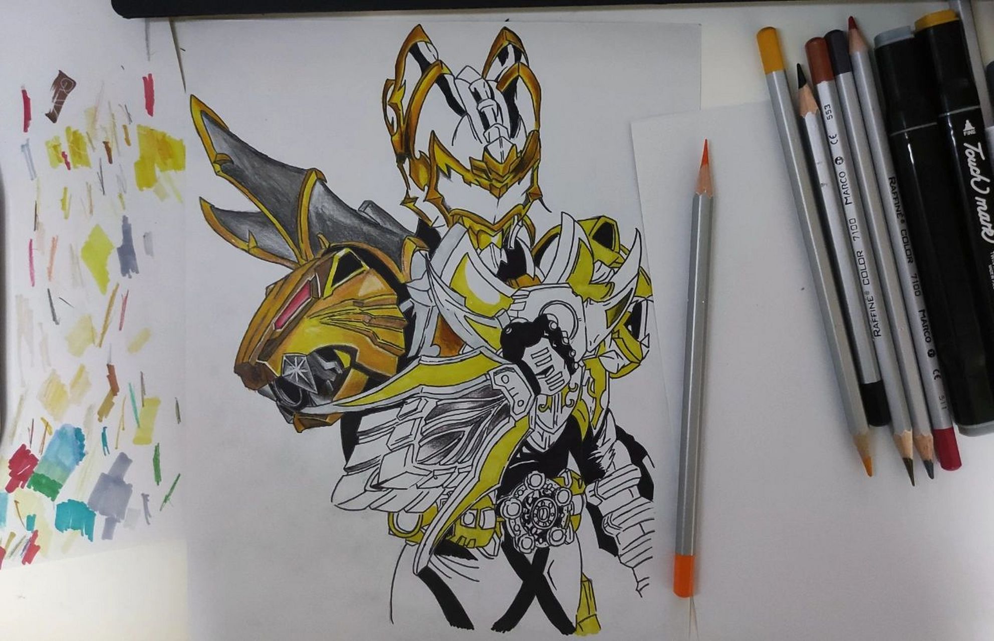 帝皇铠甲手绘 铠甲勇士帝皇侠 工具:马克笔,彩铅