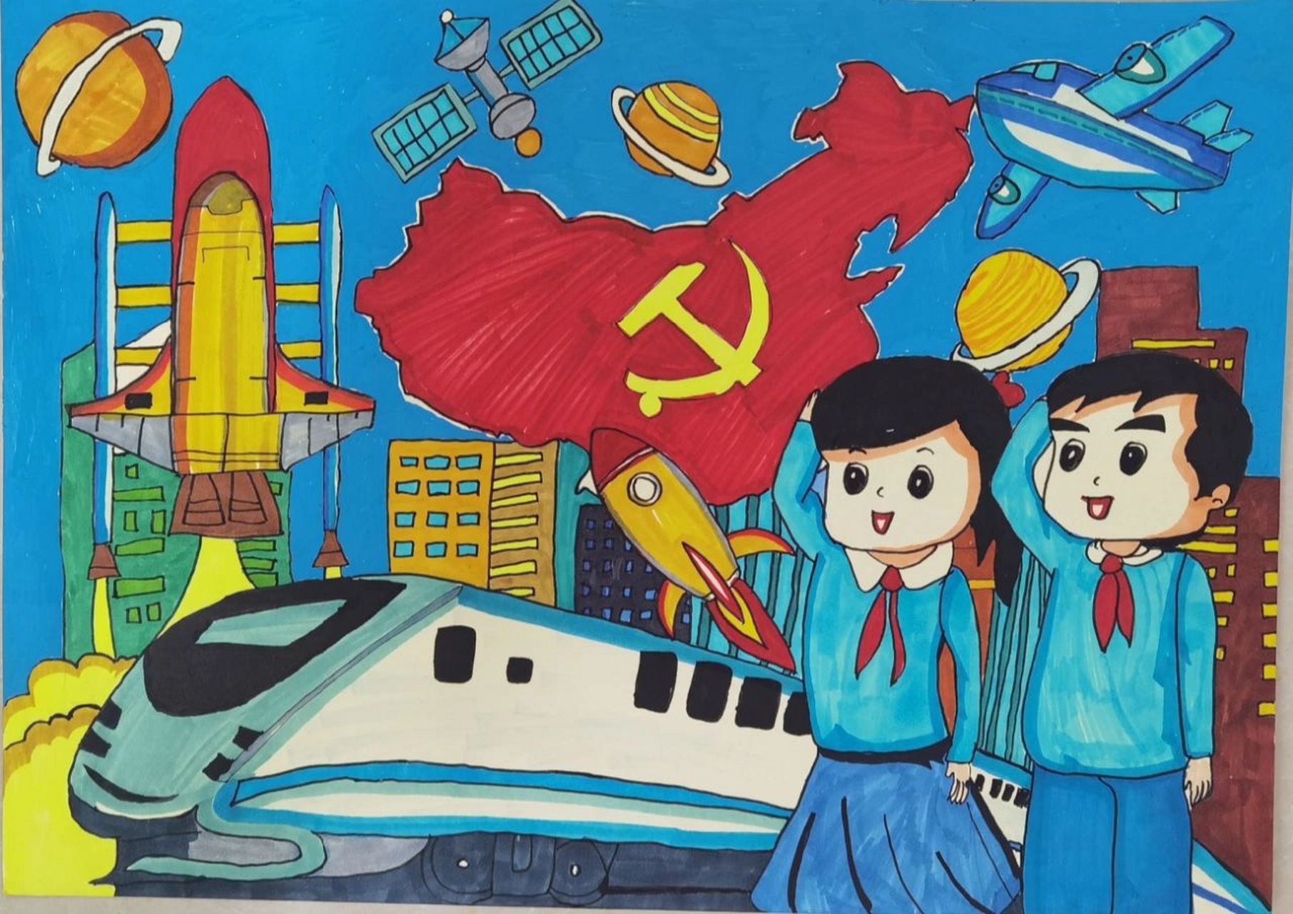 喜迎二十大,童心向党绘画作品图片 喜迎二十大,童心向党绘画作品图片