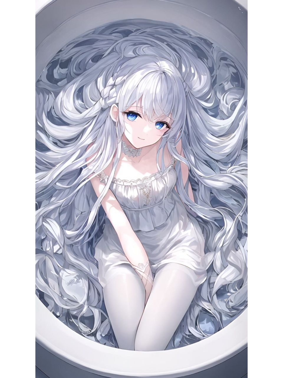 湿身の白丝少女