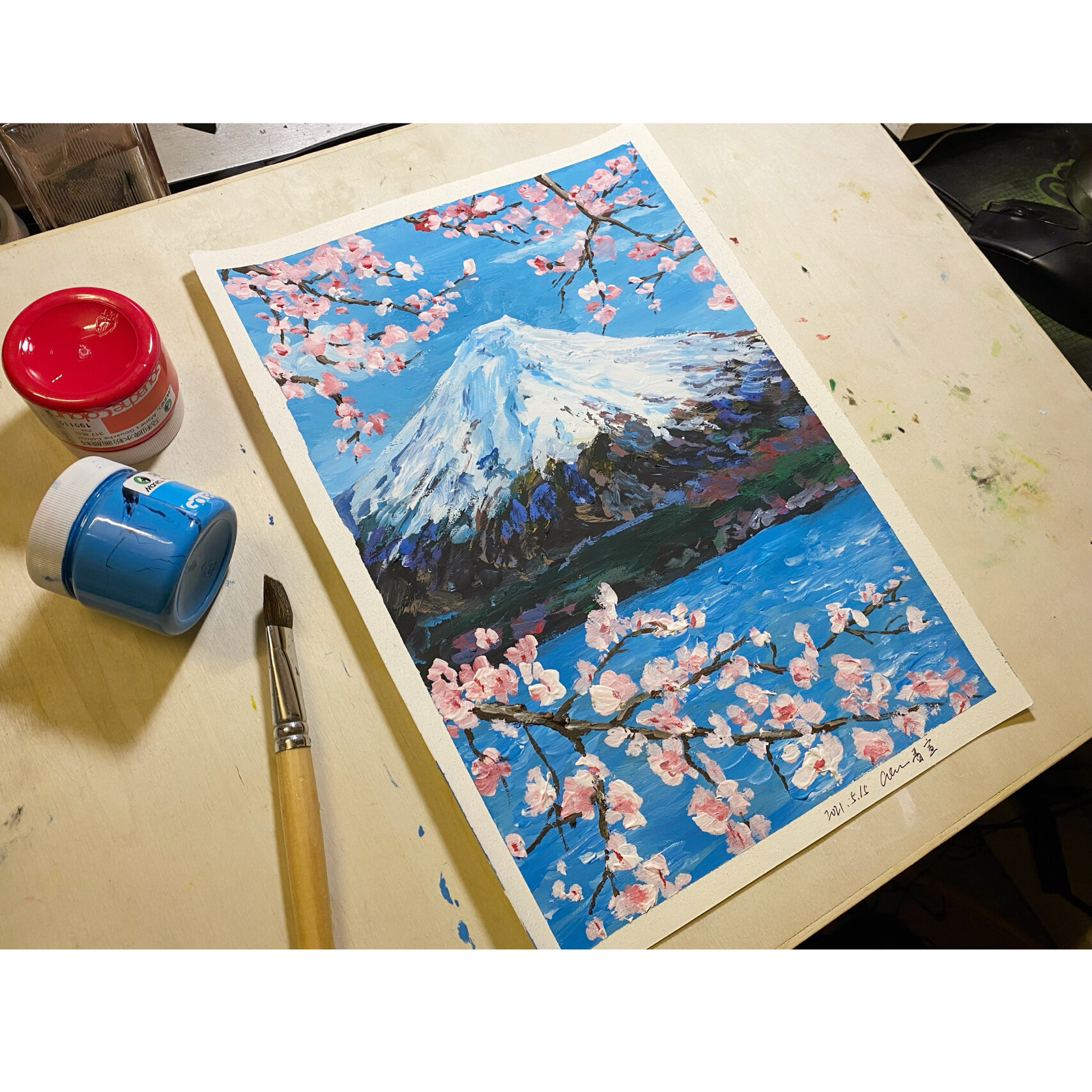 诗与远方!富士山樱花 | 水粉水彩教程