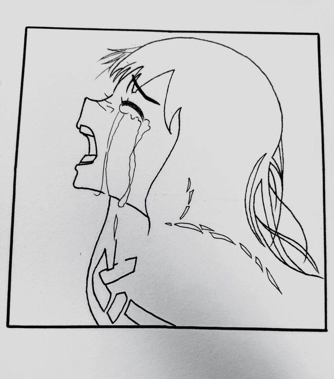 黑白简笔画/哭泣少女 画手小白临摹第三十三幅画 今天我骑电动车的