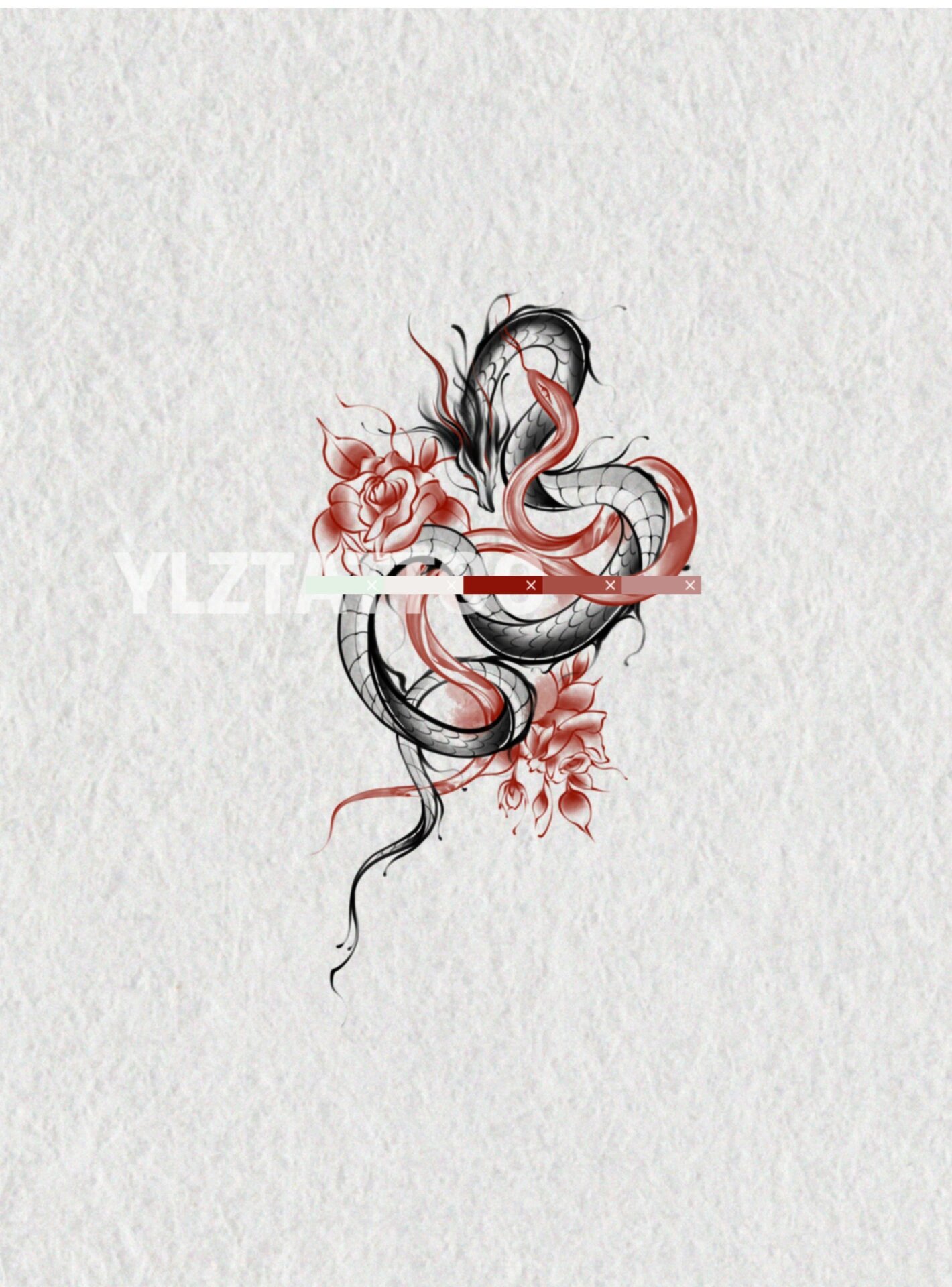 tattoo/原创龙⚫️🔴&蛇玫瑰纹身🩸 客稿图 黑色的蛟龙与红色