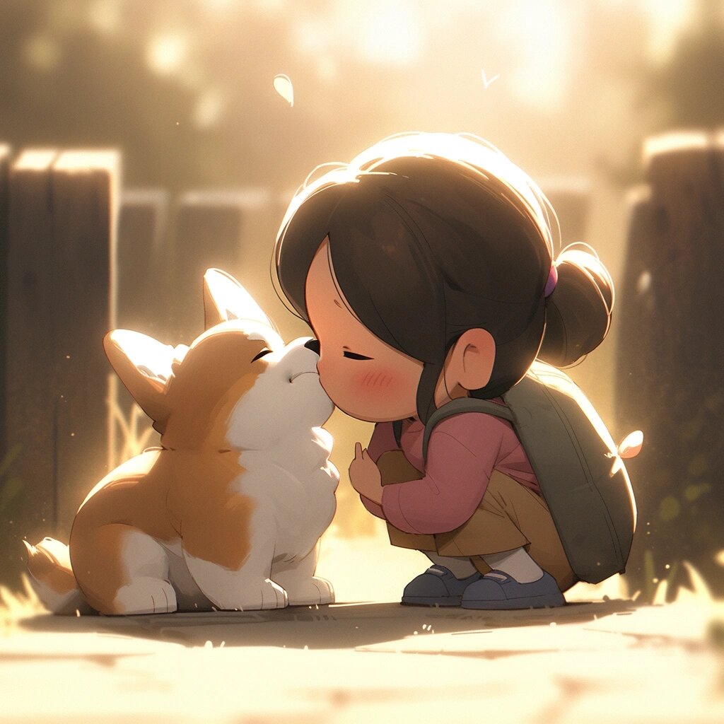 小女孩和她的小柯基
