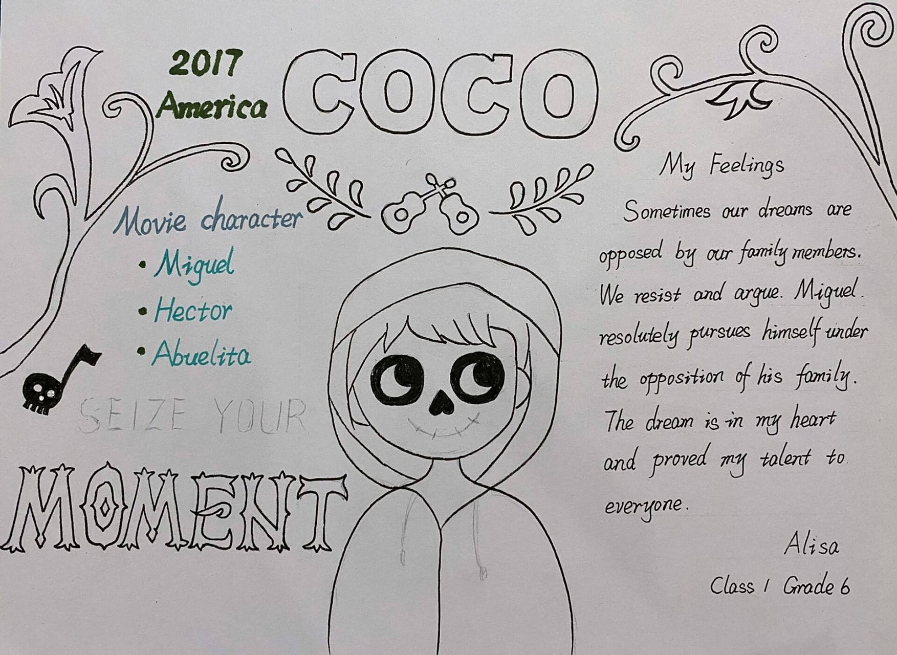 手抄报#六年级上英语电影小报寻梦环游记