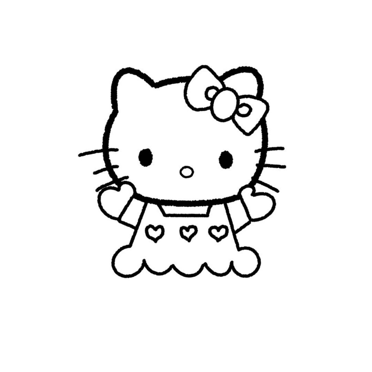 kitty简笔画黑白图片