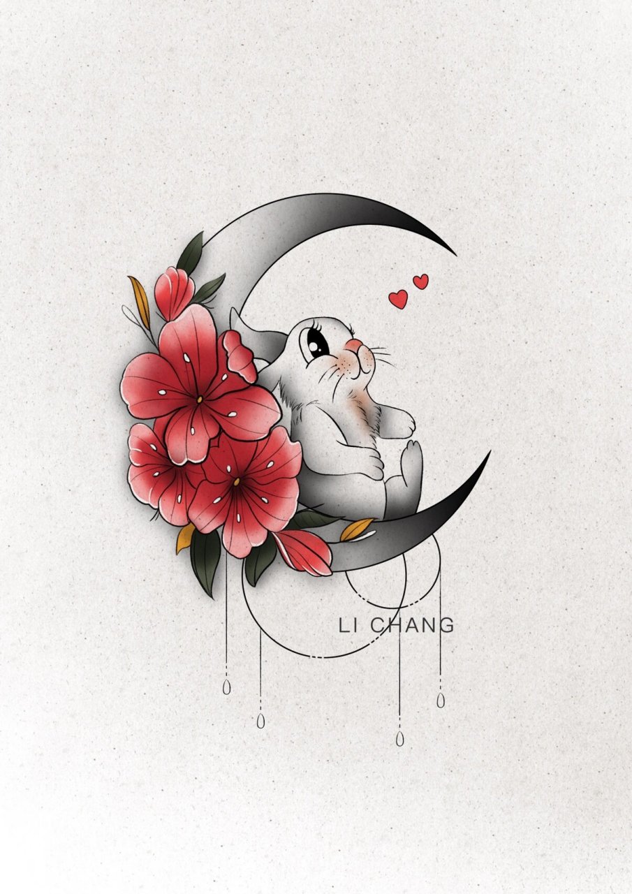 纹身手稿,月亮上的小兔子会孤单吗 小王子有玫瑰陪伴,我们的小月兔也