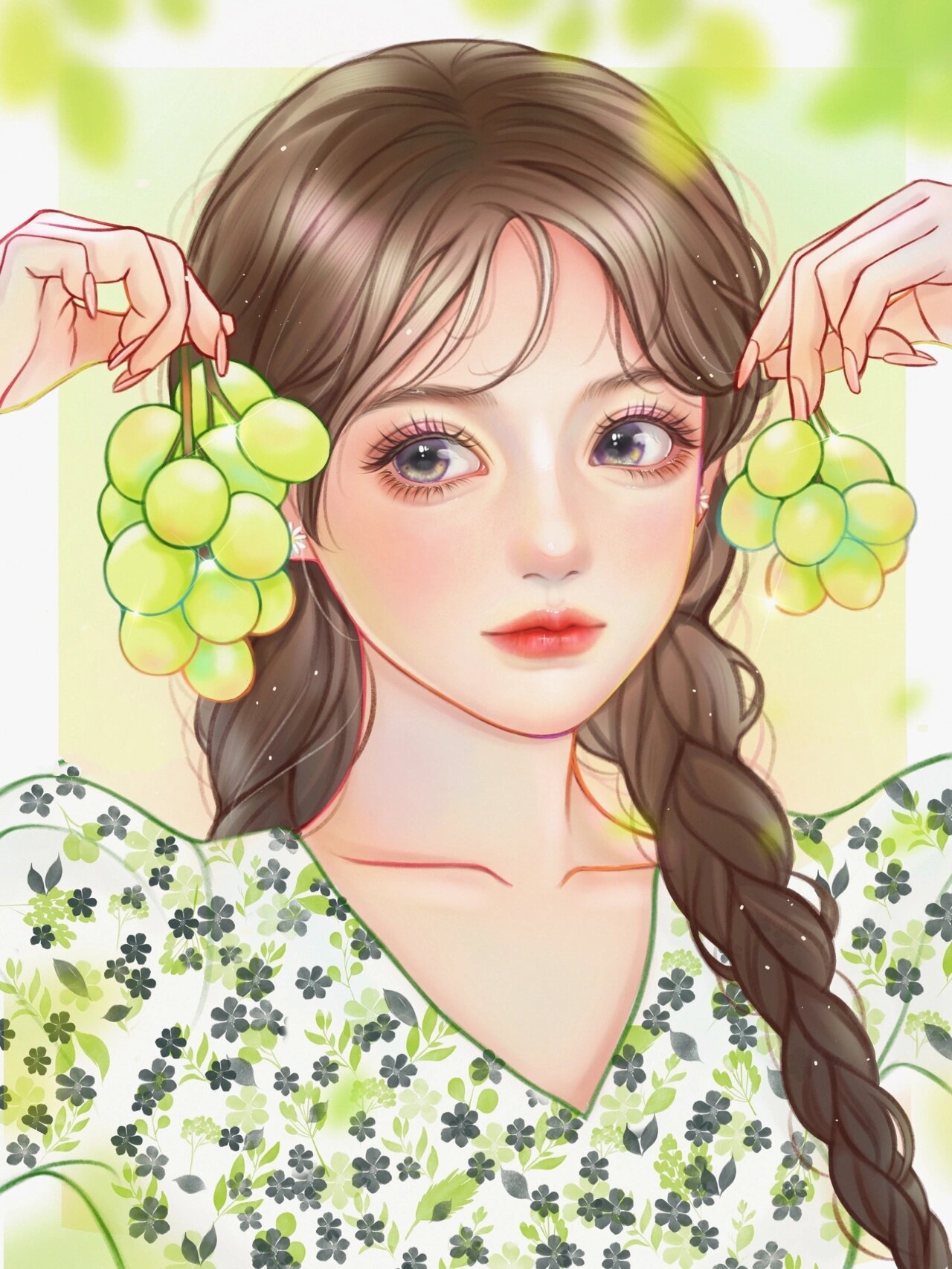 水果女孩之绿葡萄|女生头像|附过程