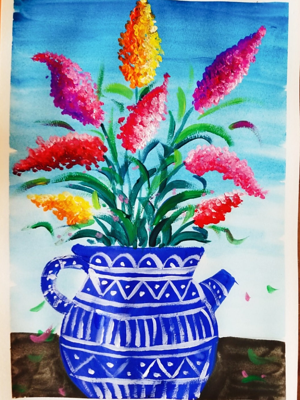 水粉花 儿童水粉#点点花#创意美术#创意水粉#儿童画# #儿童画