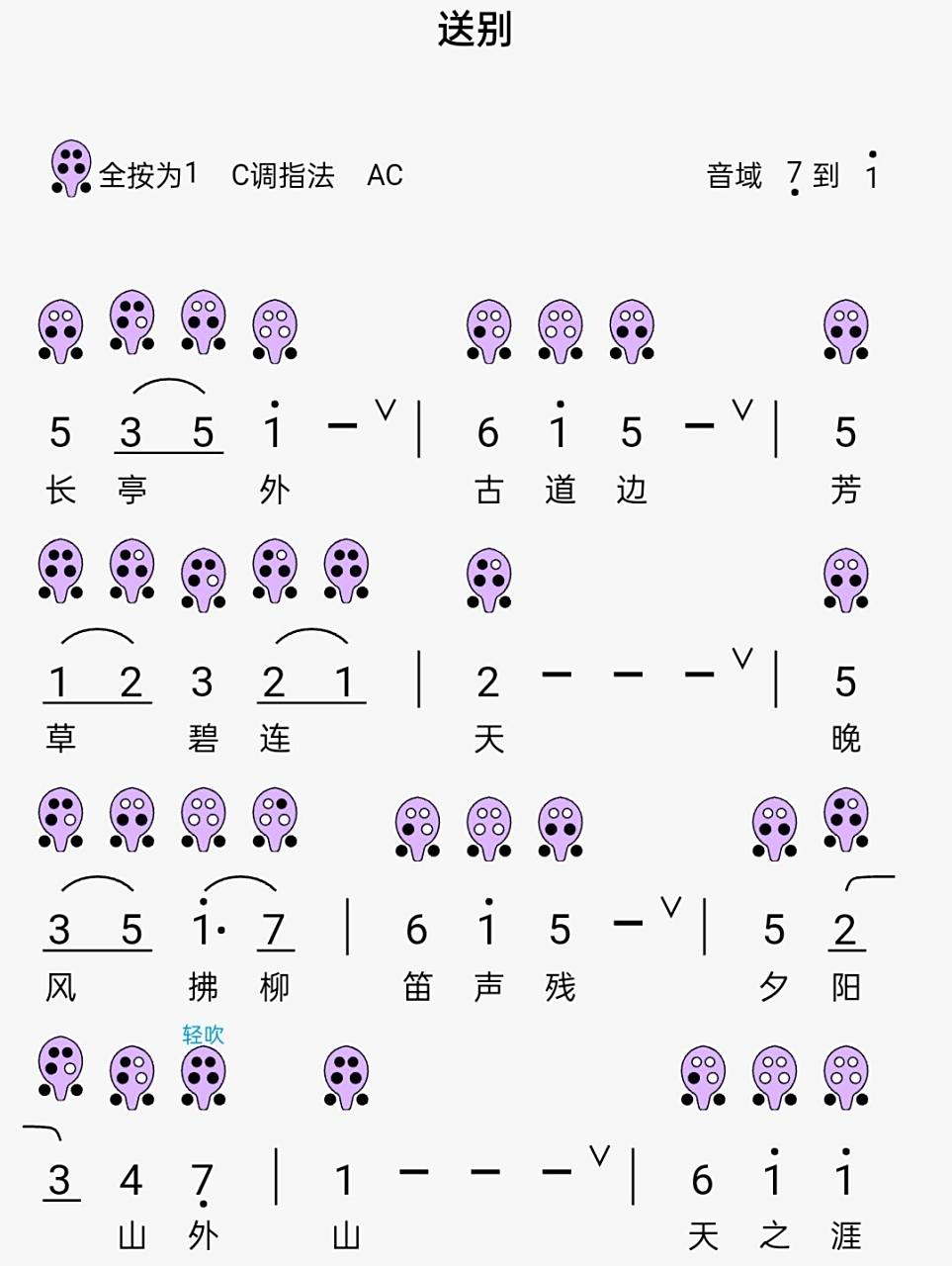 送别六孔陶笛曲谱