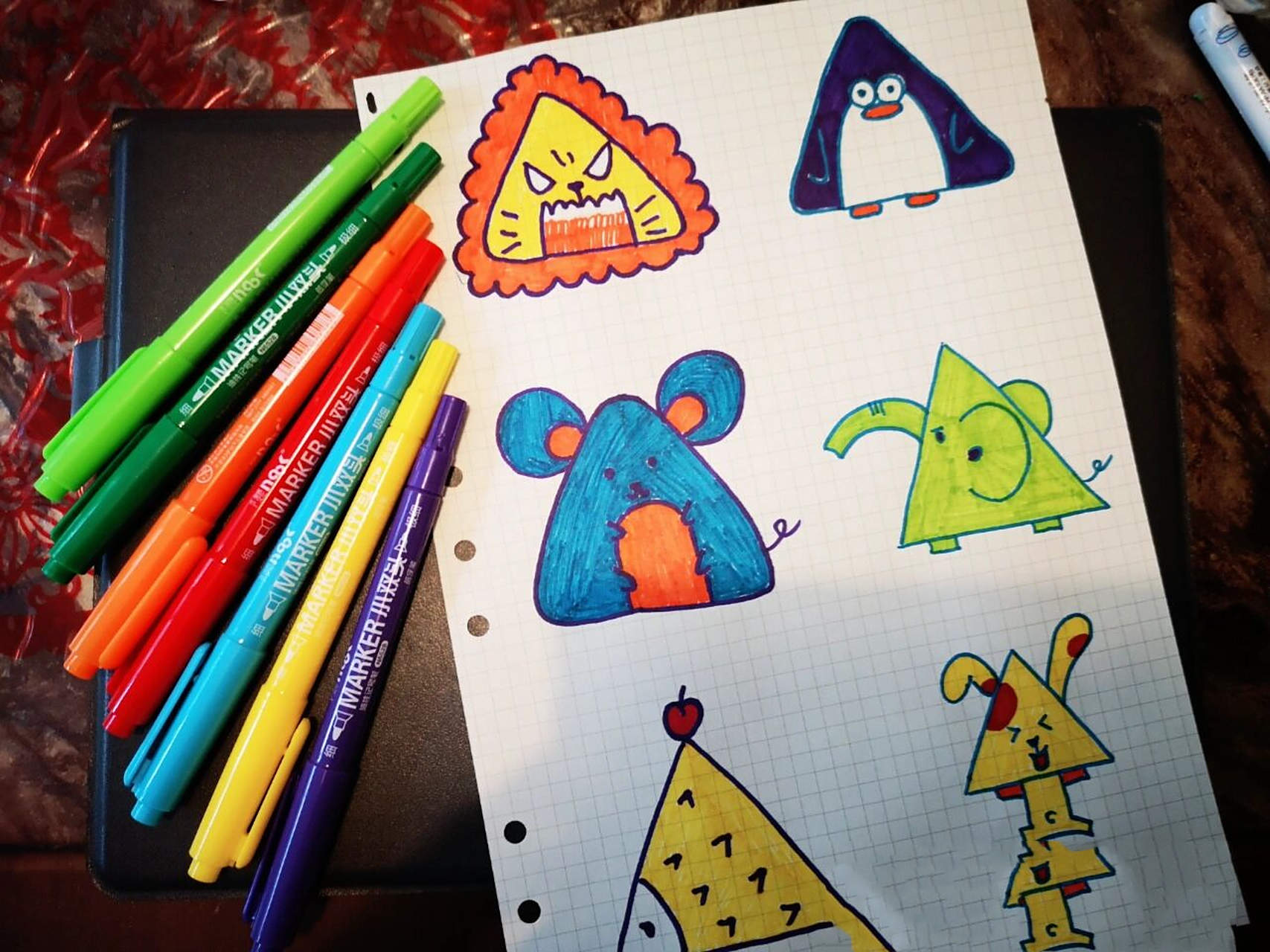 简笔画|三角形△也能画出可爱的小动物 第一次画了简笔画上传 三角形