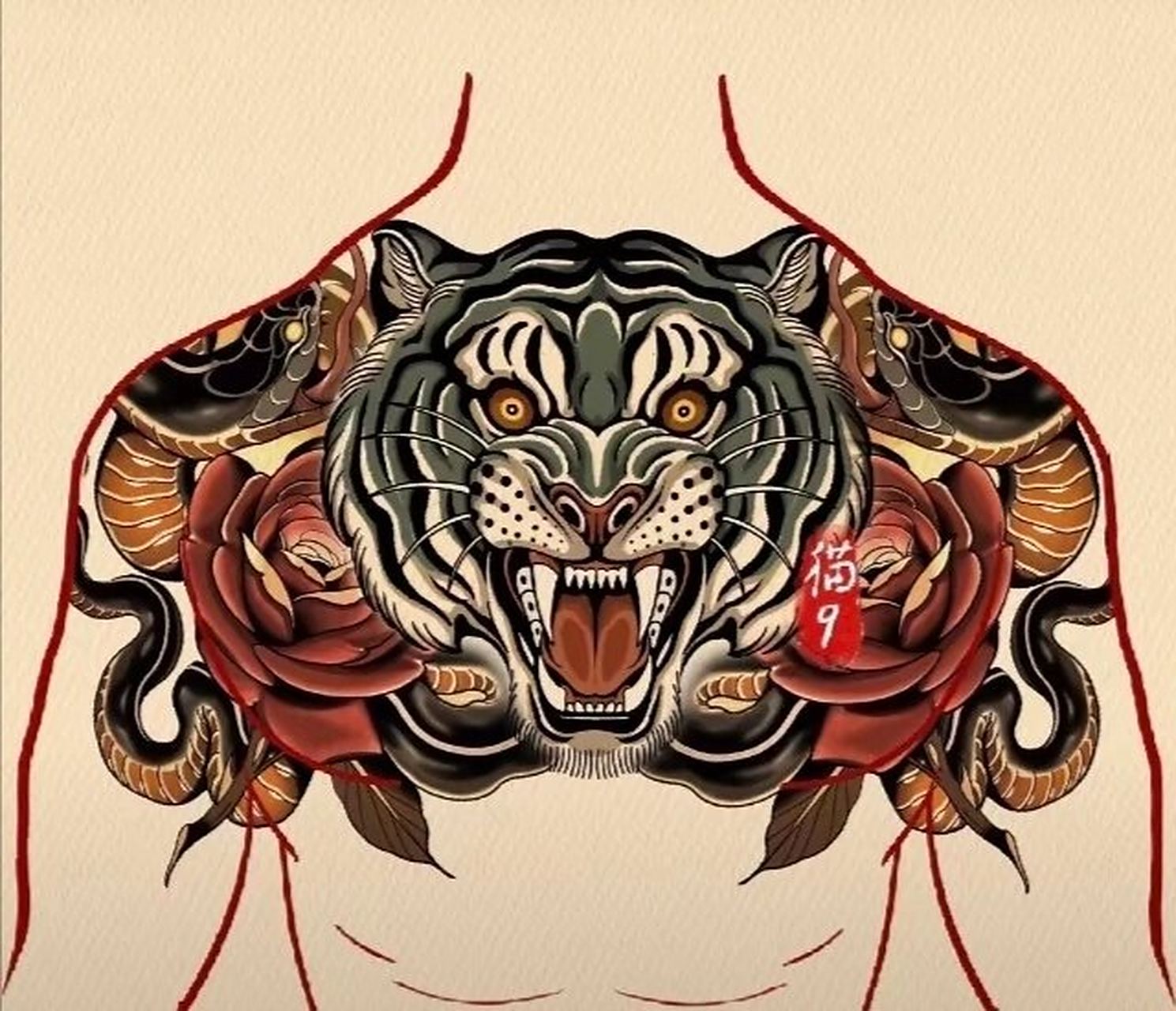 花胸纹身手稿.最新花胸刺青图案    好看的花胸纹身手稿图集