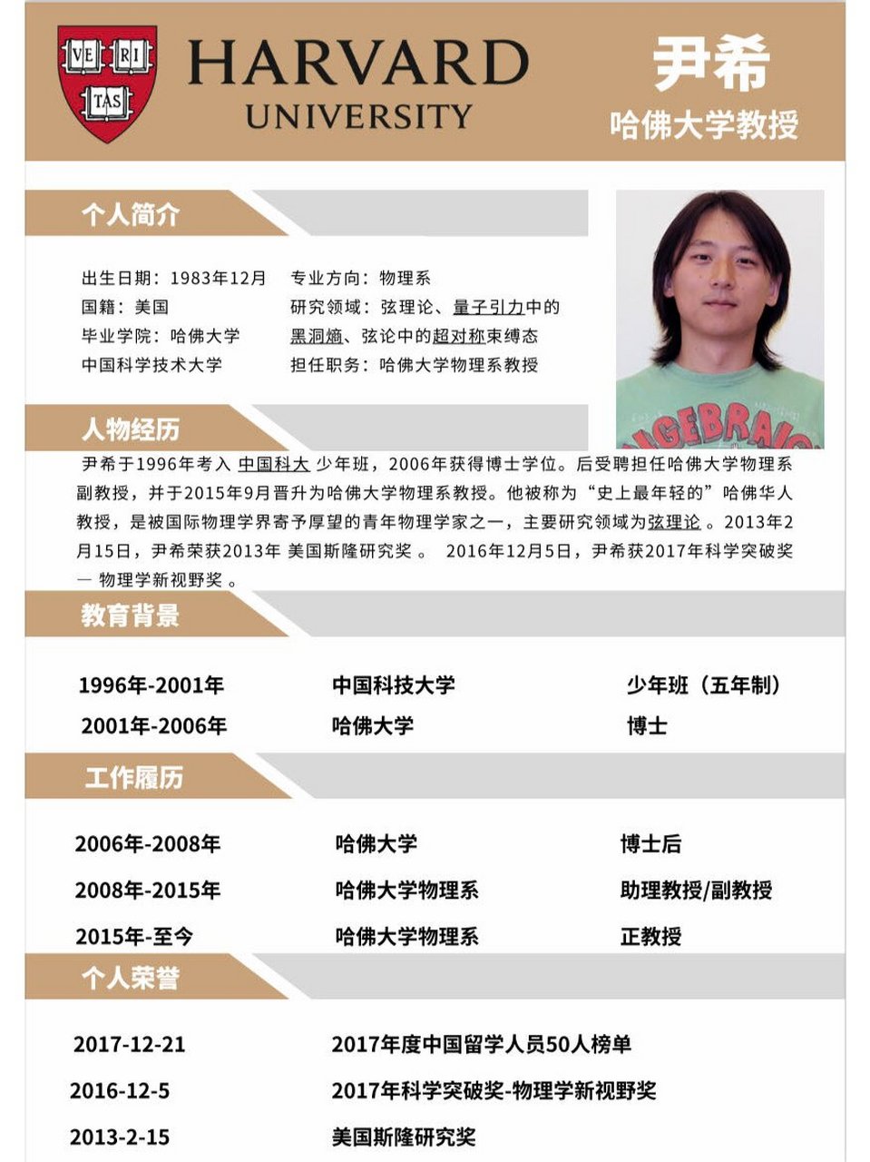 哈佛大学史上最年轻华人正教授—尹希 物理天才公费留学,功成名就后却