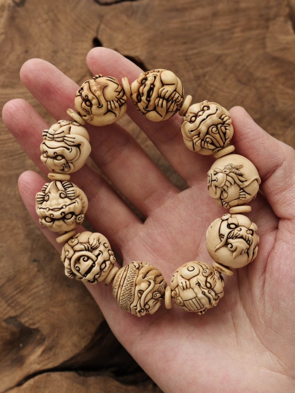 16 猛犸"龙生九子"20mm手串 取润泽料,仿古工艺,纯手工雕刻,细节