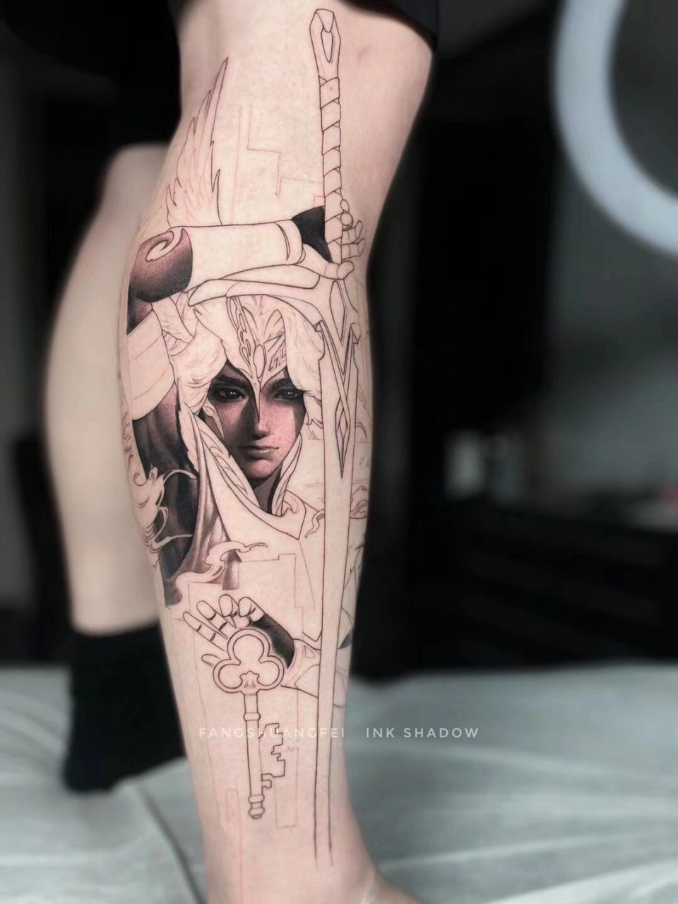 掌控"锁"与"剑"之神 未完成 小腿纹身