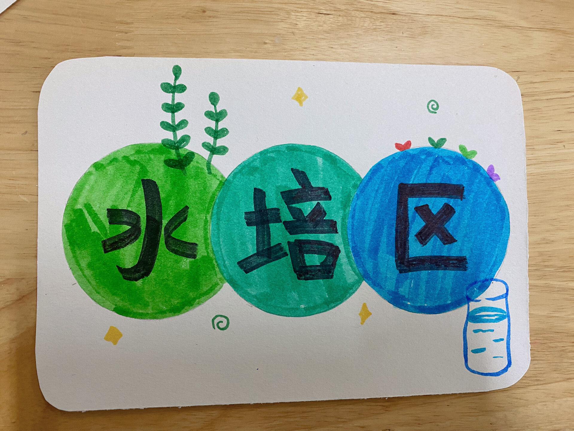 幼儿园植物角字体:水培区,土培区