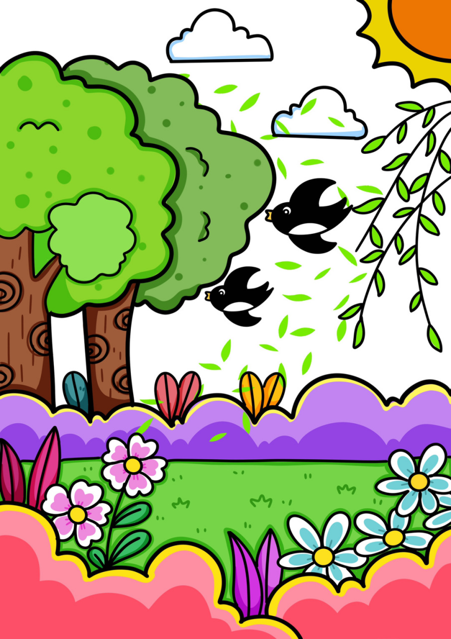 春天主题画 春暖花开94 风景画 #创意美术儿童画# #风景画# #春天