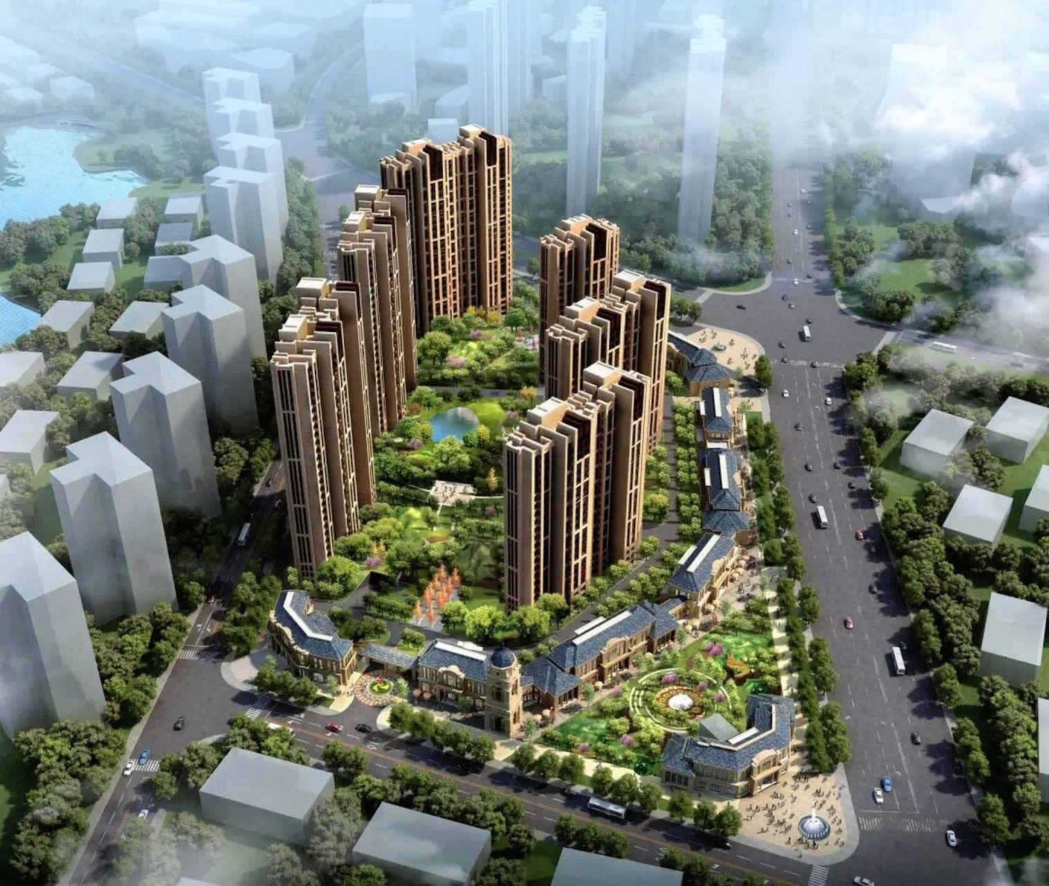 格局较为相似的院落构成组团,组团沿主要道路并列布置,最后构成小区.