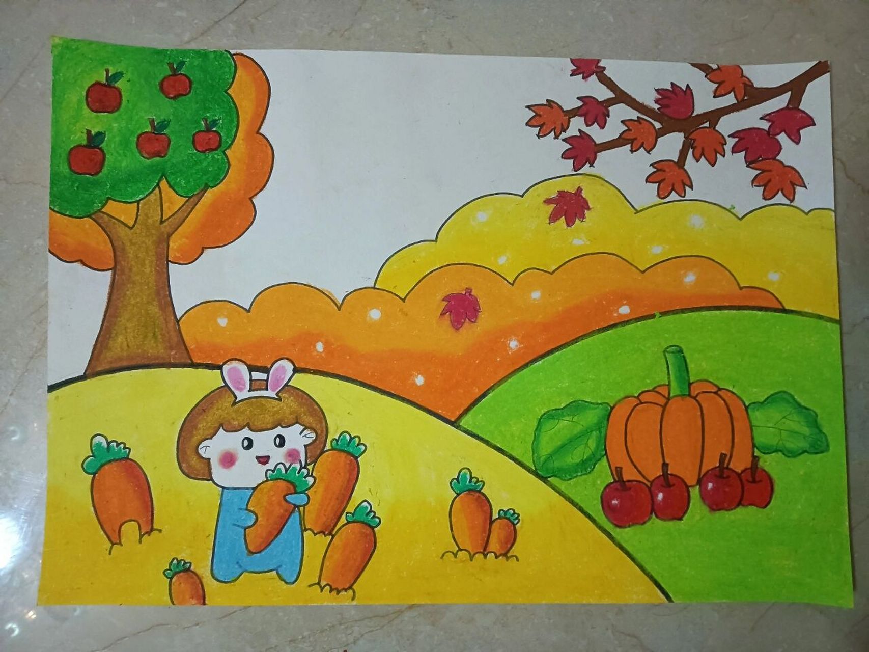 幼儿园秋天的画 简单图片