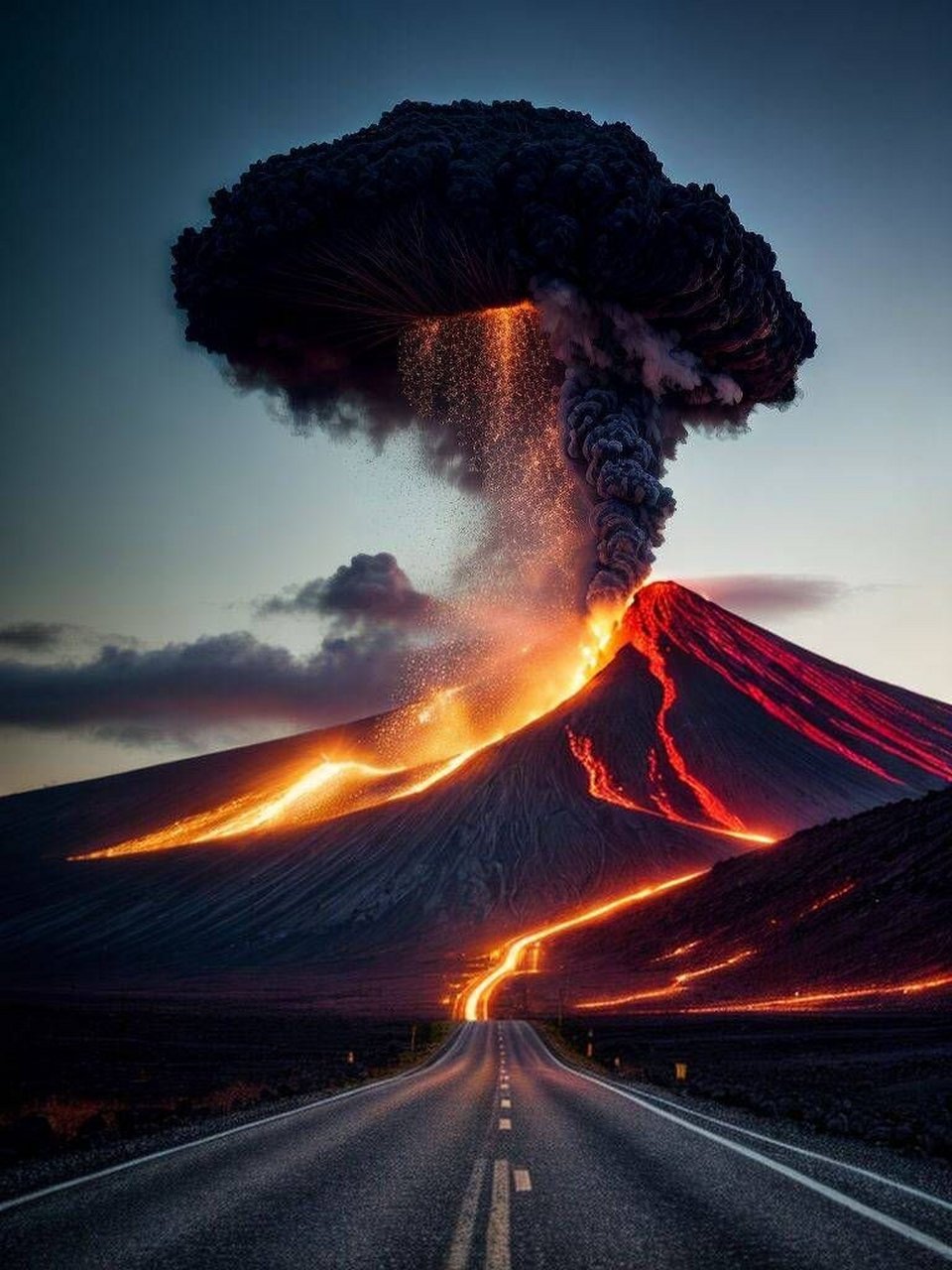 美图欣赏——火山爆发的美景 当公路远方的火山爆发时,一幕壮丽而震撼