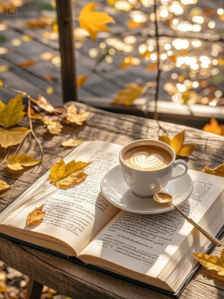 阳光洒金,木桌畔,咖啡香浓如画