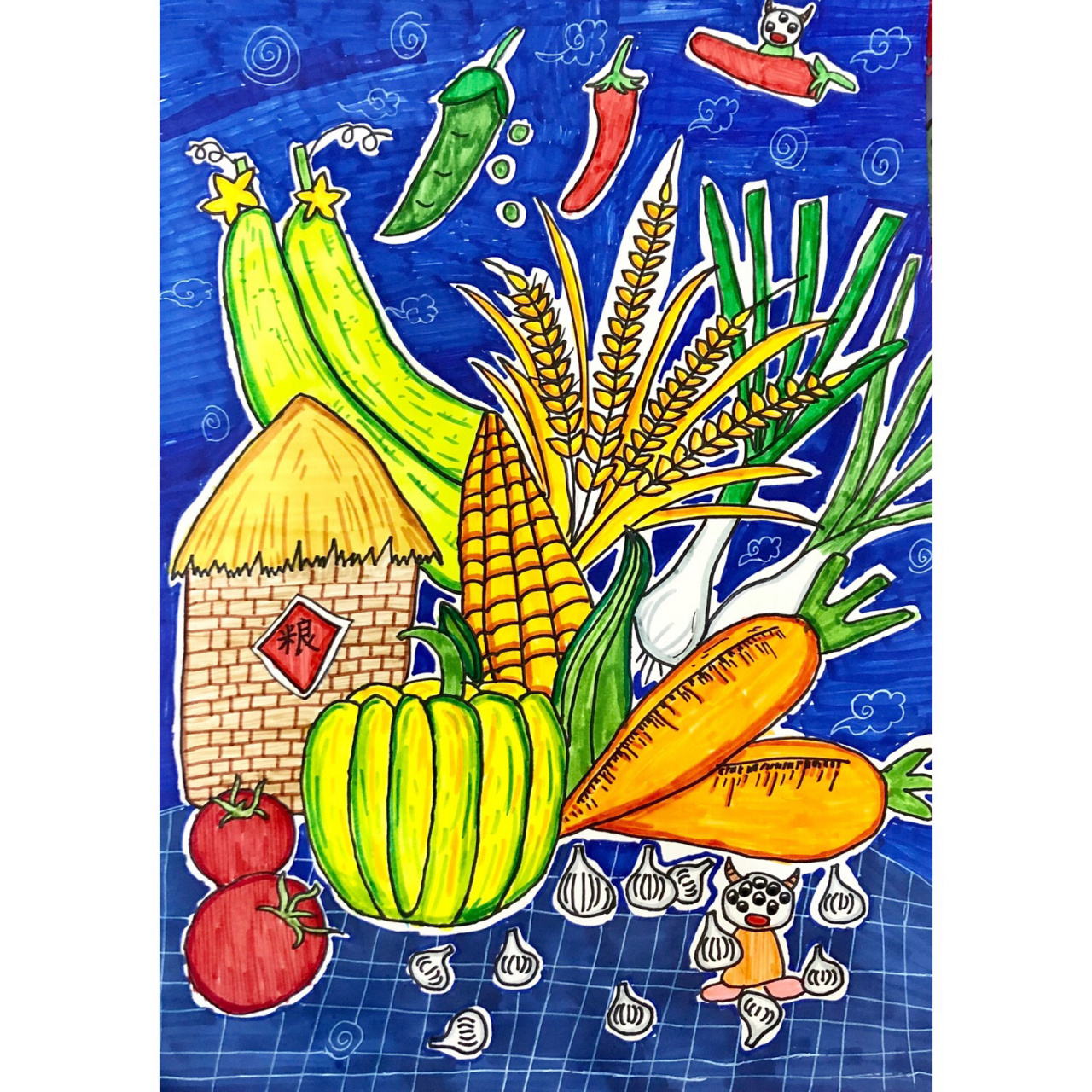 儿童画作品96五谷丰登主题 1-4年级小朋友作品 这个主题很好发挥哦